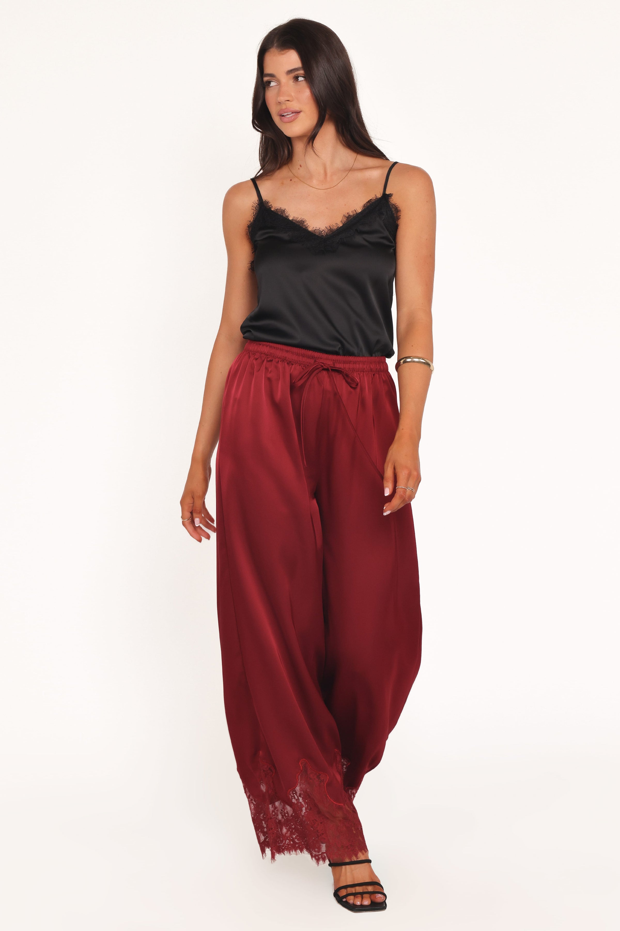 BOTTOMS Viola Drawstring Wide Leg Pant - Wine
