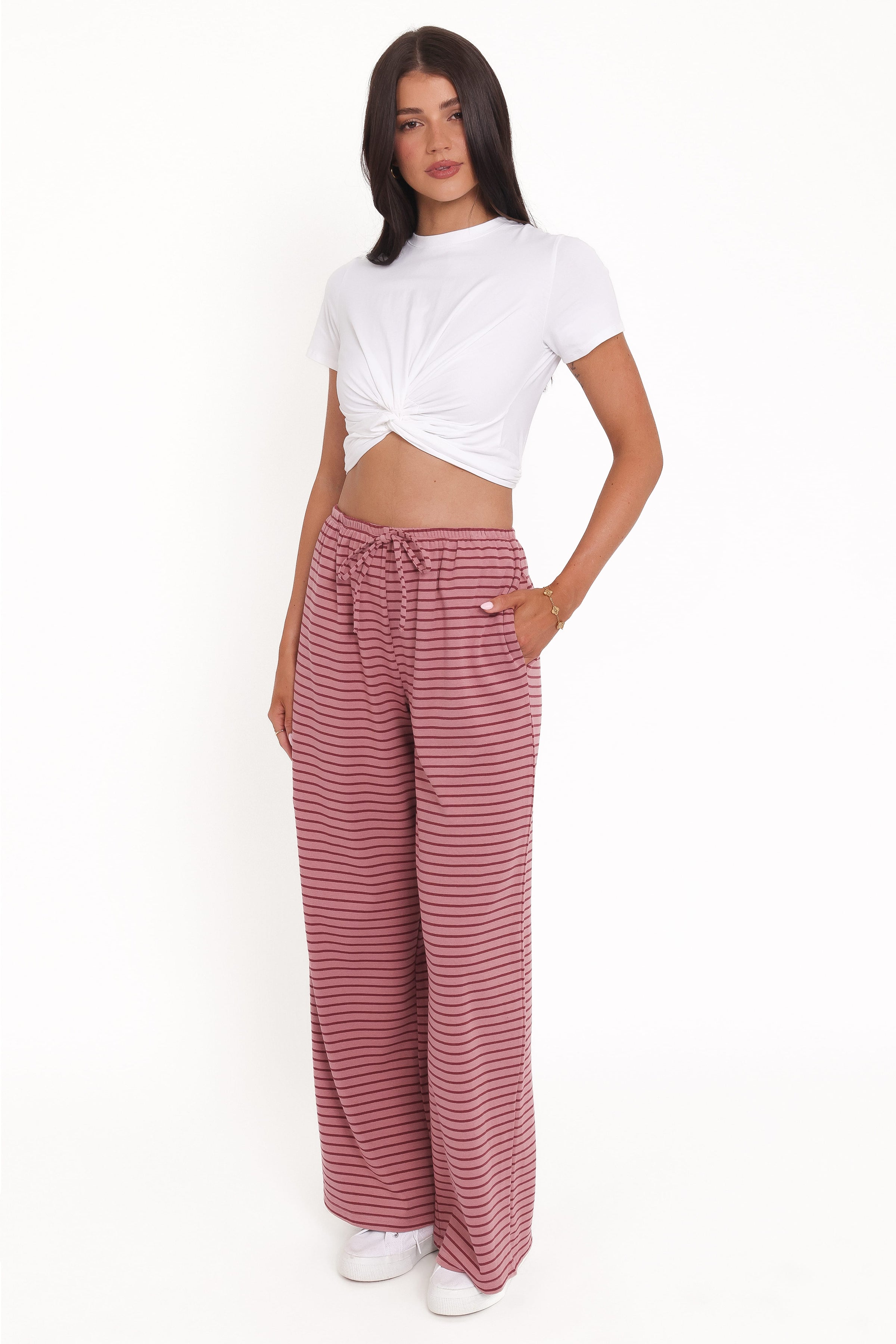 BOTTOMS Wilda Knit Pant - Pink Red Stripe