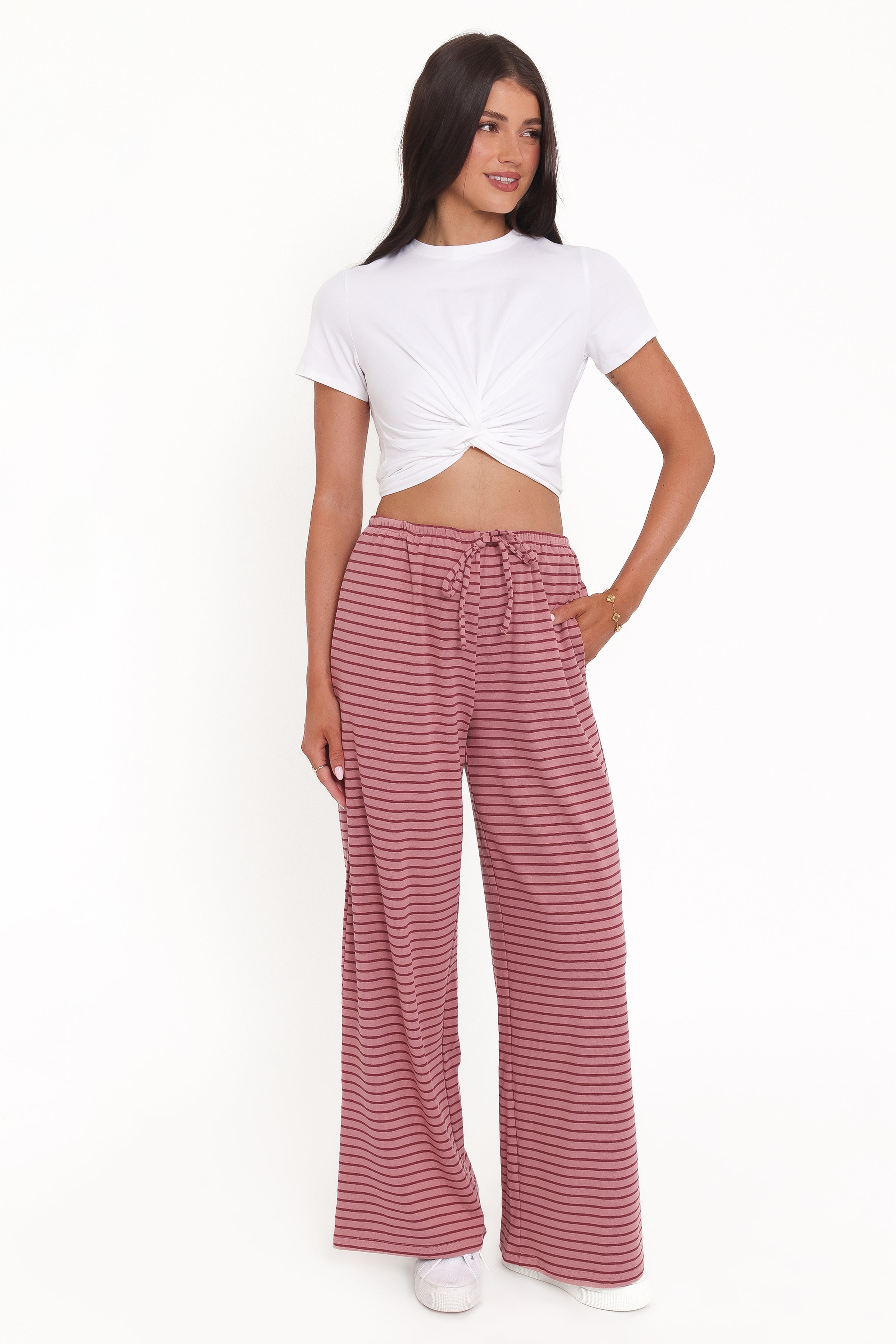 BOTTOMS Wilda Knit Pant - Pink Red Stripe