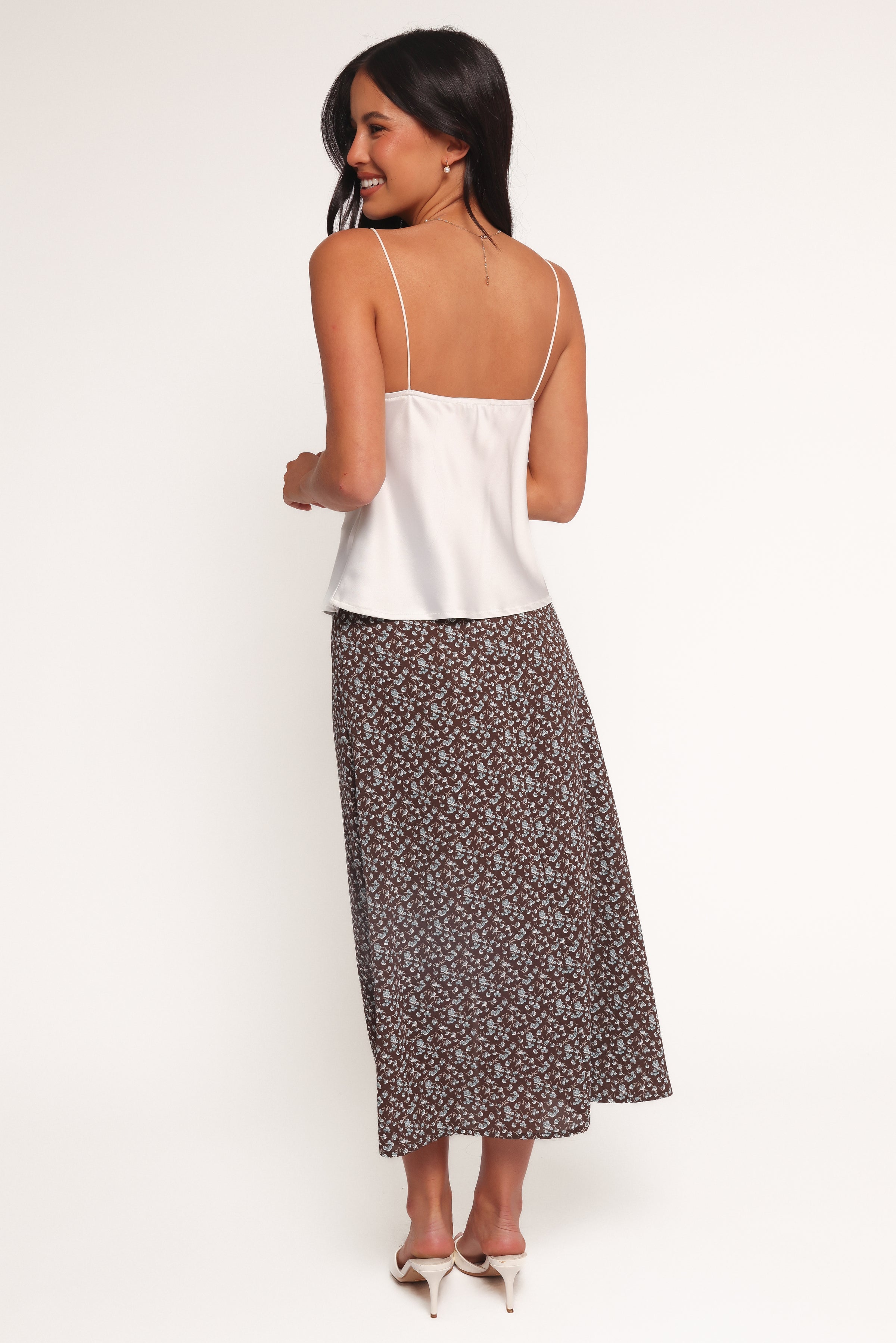 BOTTOMS Willow Midi Skirt - Brown Blue Floral