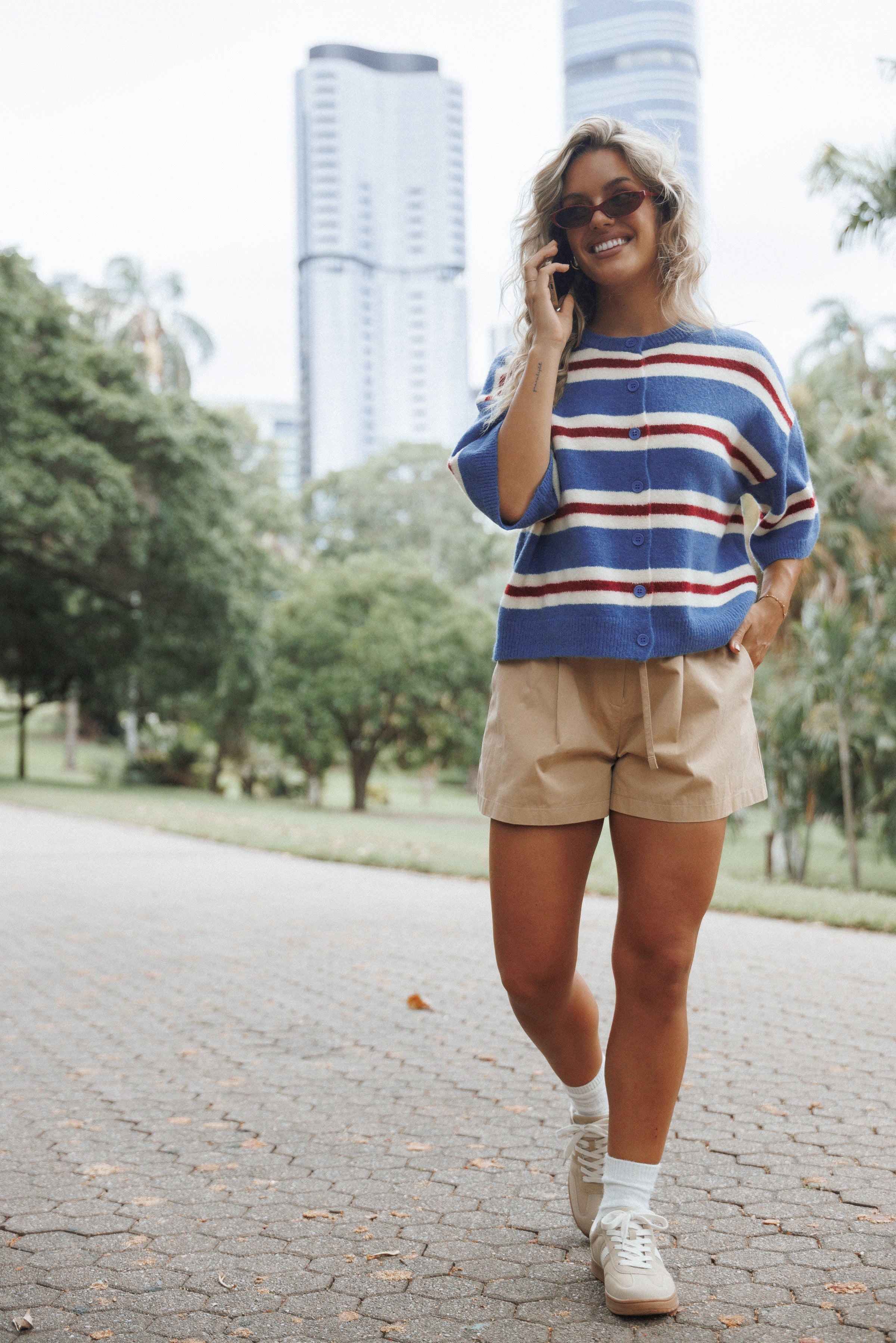 BOTTOMS Winona Pleated Front Tailored Long Short - Taupe