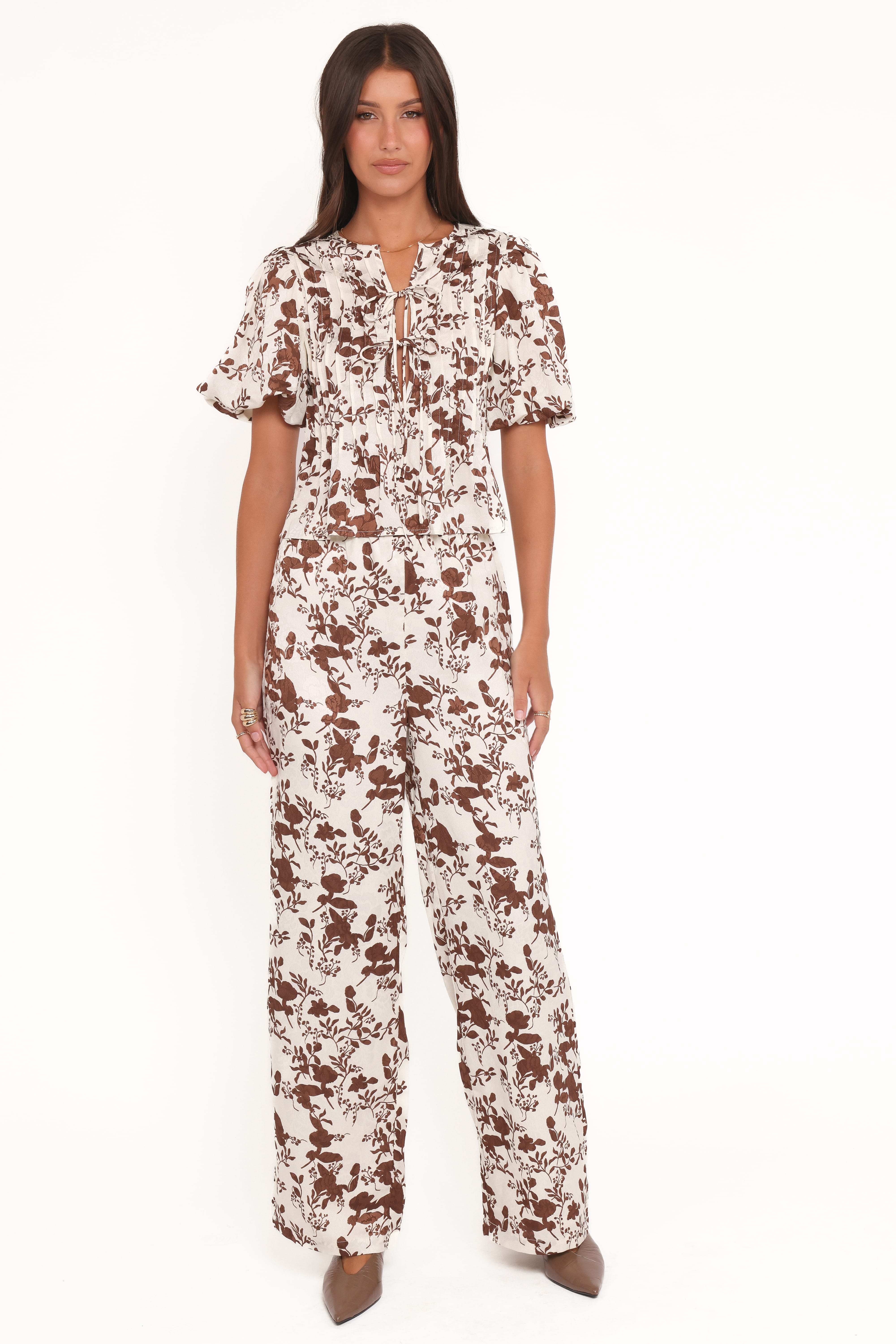 BOTTOMS Winslet Wide Leg Pant - Brown Floral