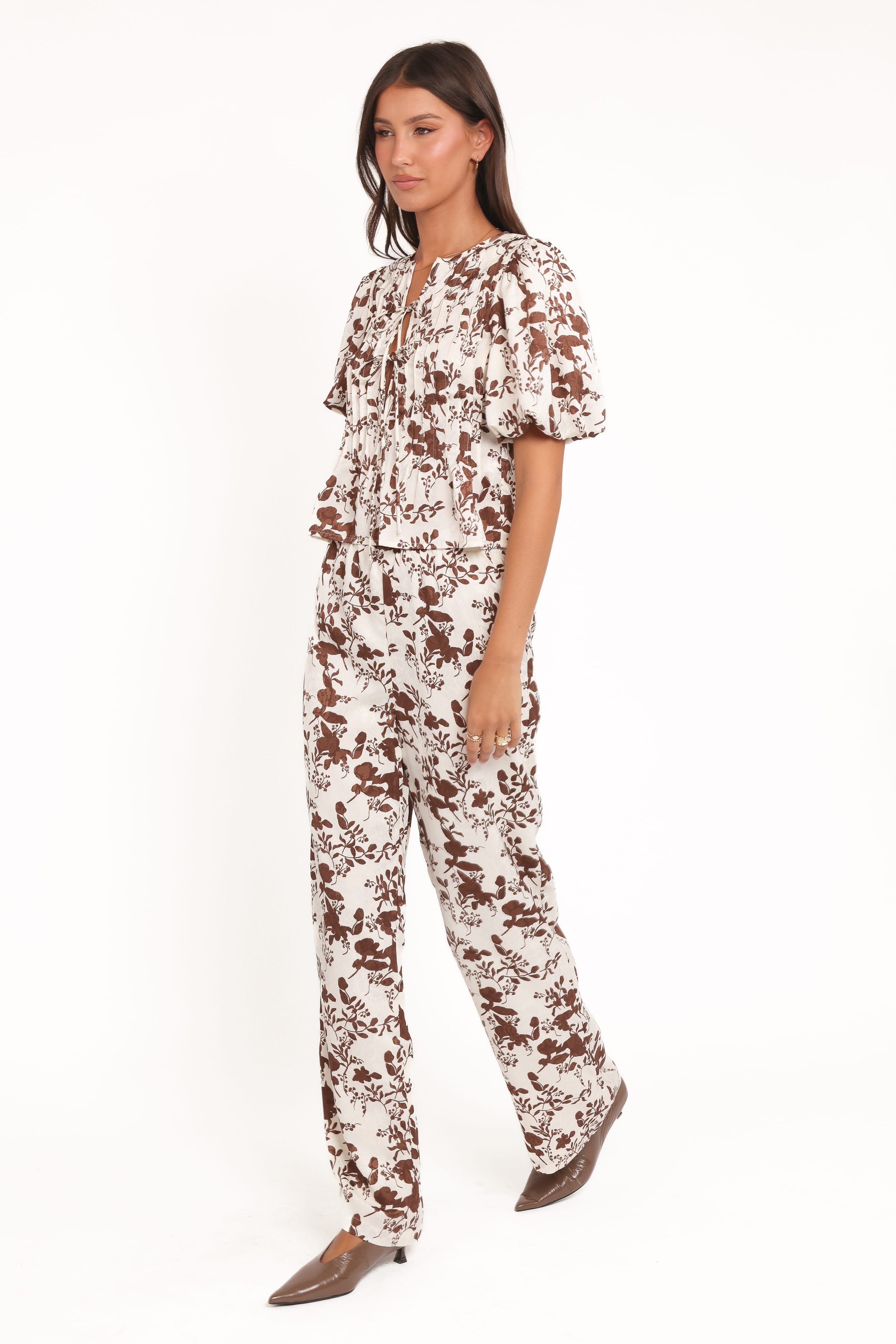 BOTTOMS Winslet Wide Leg Pant - Brown Floral