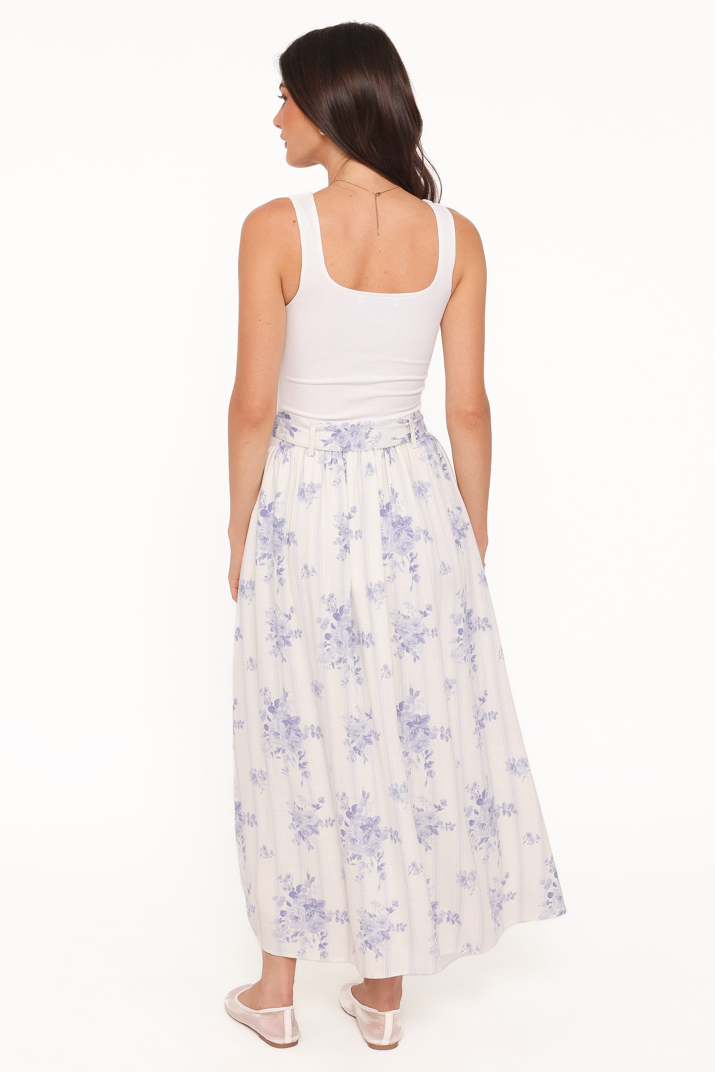 BOTTOMS @Xander Tie Waist Midi Skirt - Lilac Floral