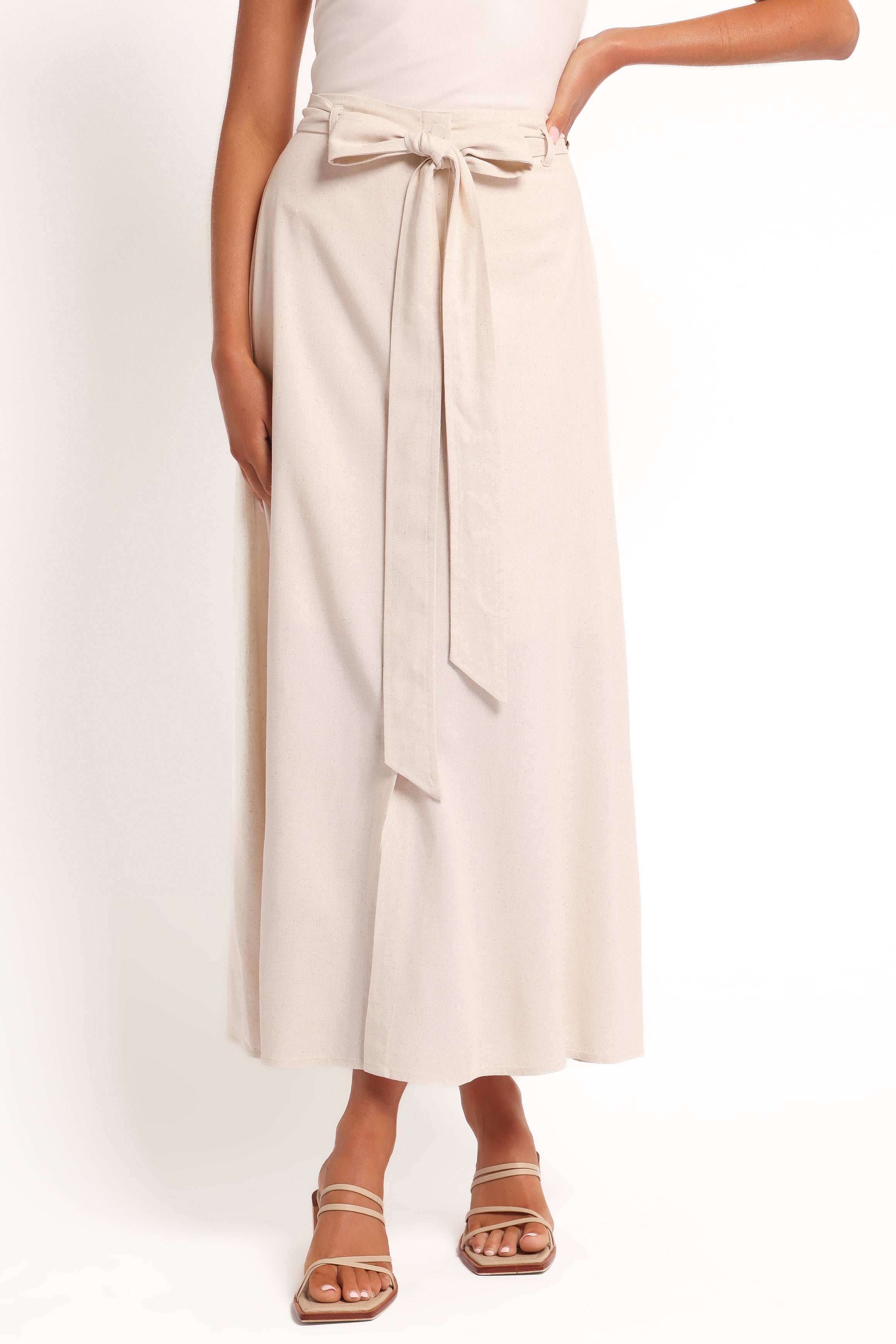 BOTTOMS Xander Tie Waist Midi Skirt - Oatmeal