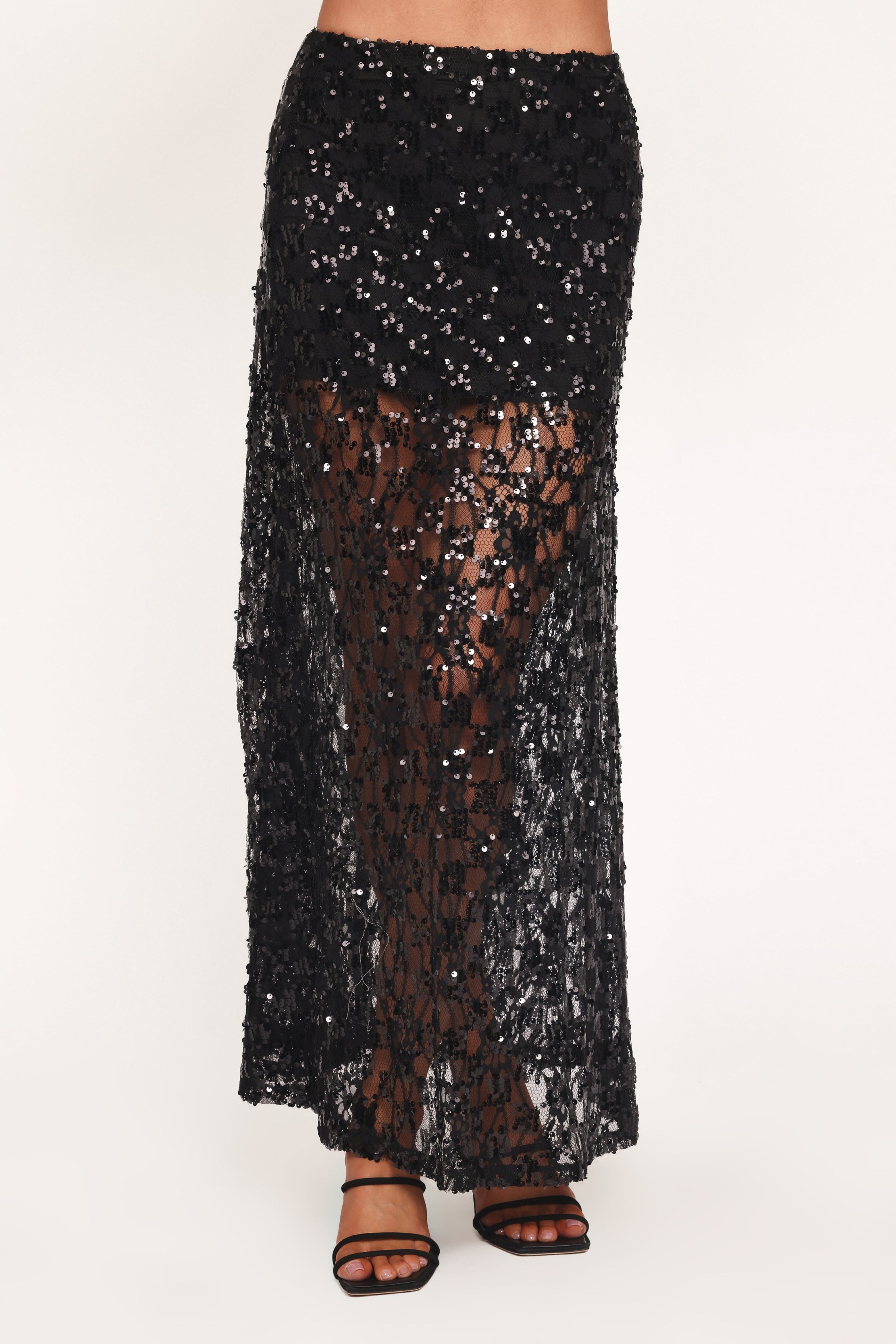BOTTOMS Yonder Sheer Panel Lace Maxi Skirt - Black
