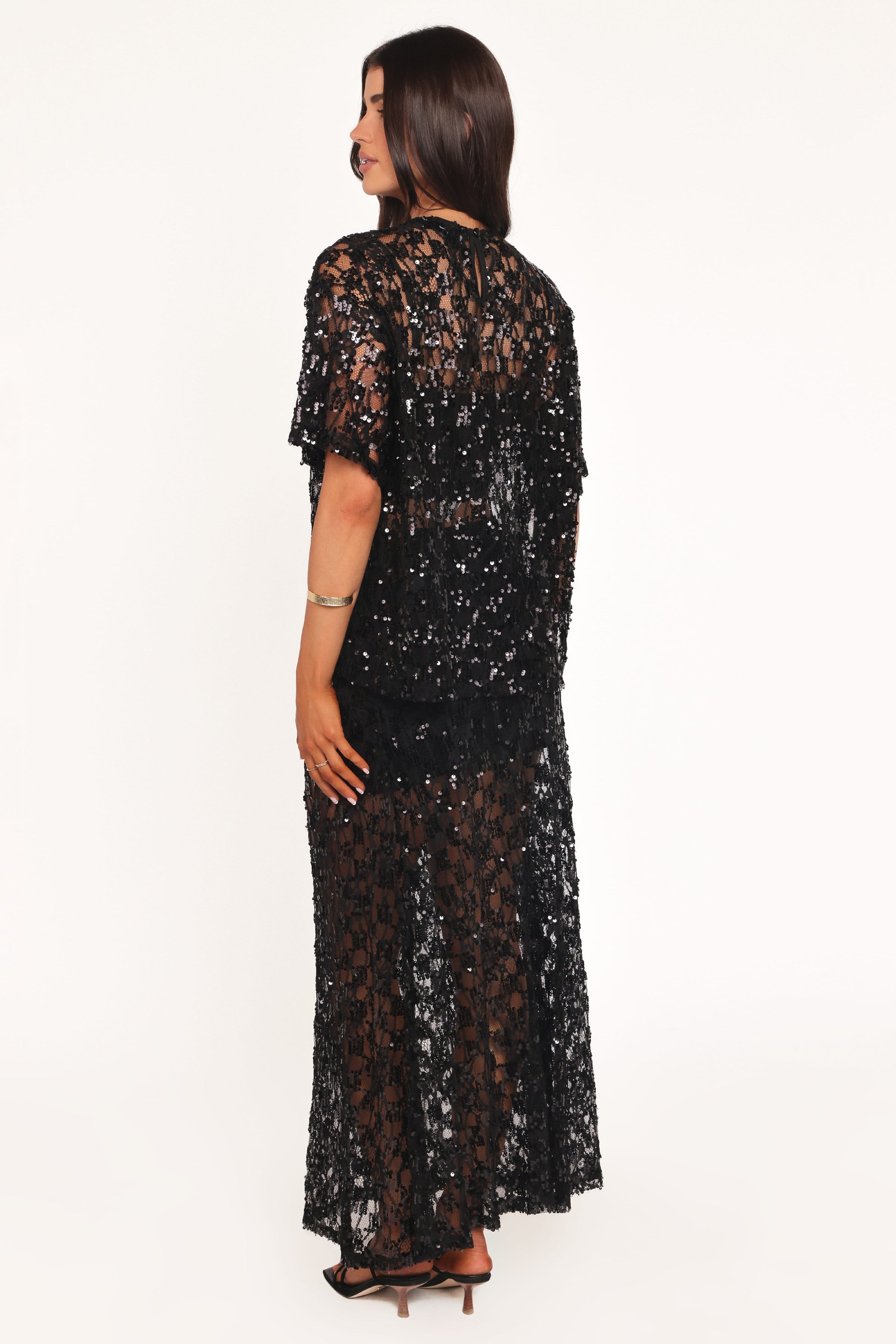 BOTTOMS Yonder Sheer Panel Lace Maxi Skirt - Black