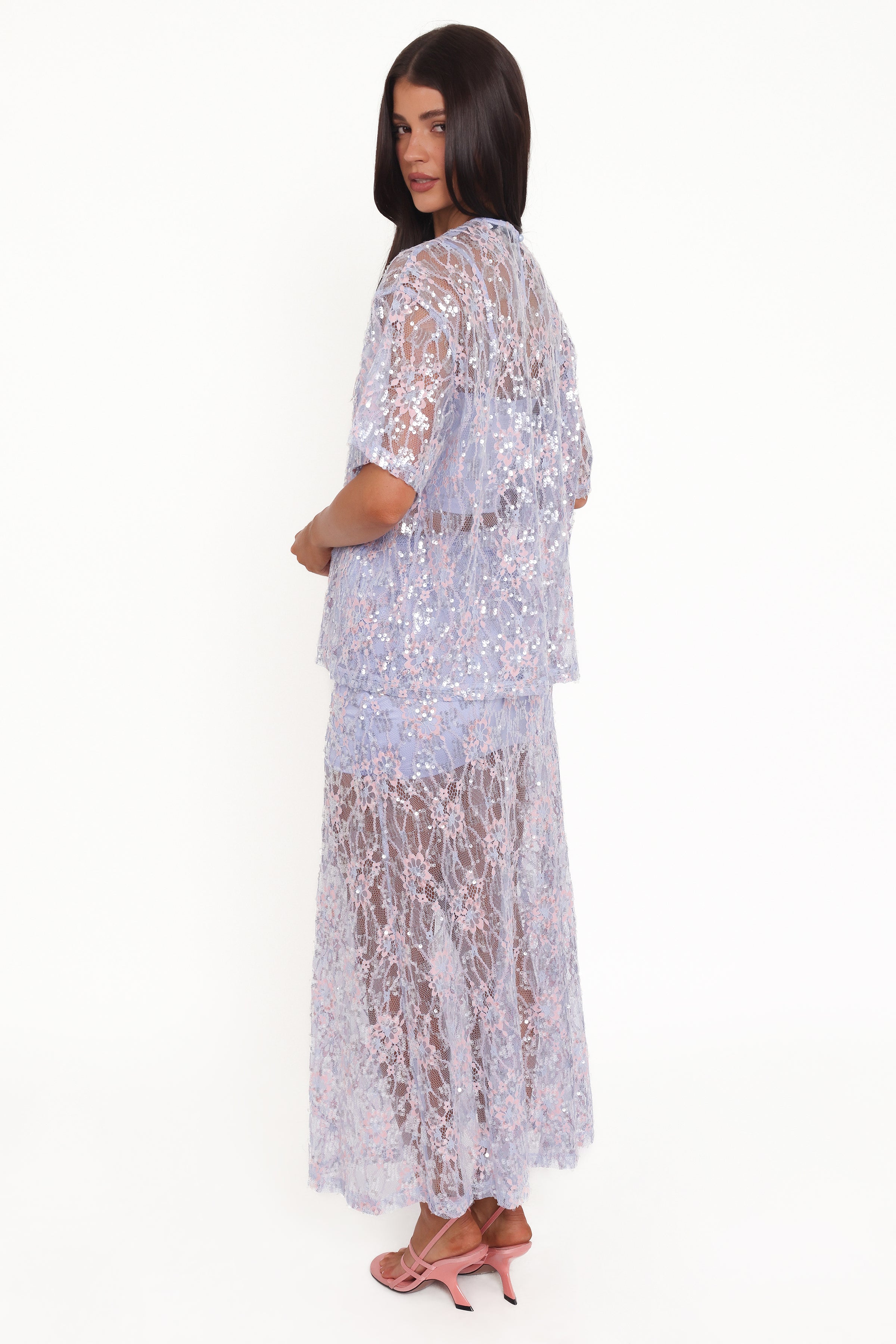 BOTTOMS @Yonder Sheer Panel Lace Maxi Skirt - Purple