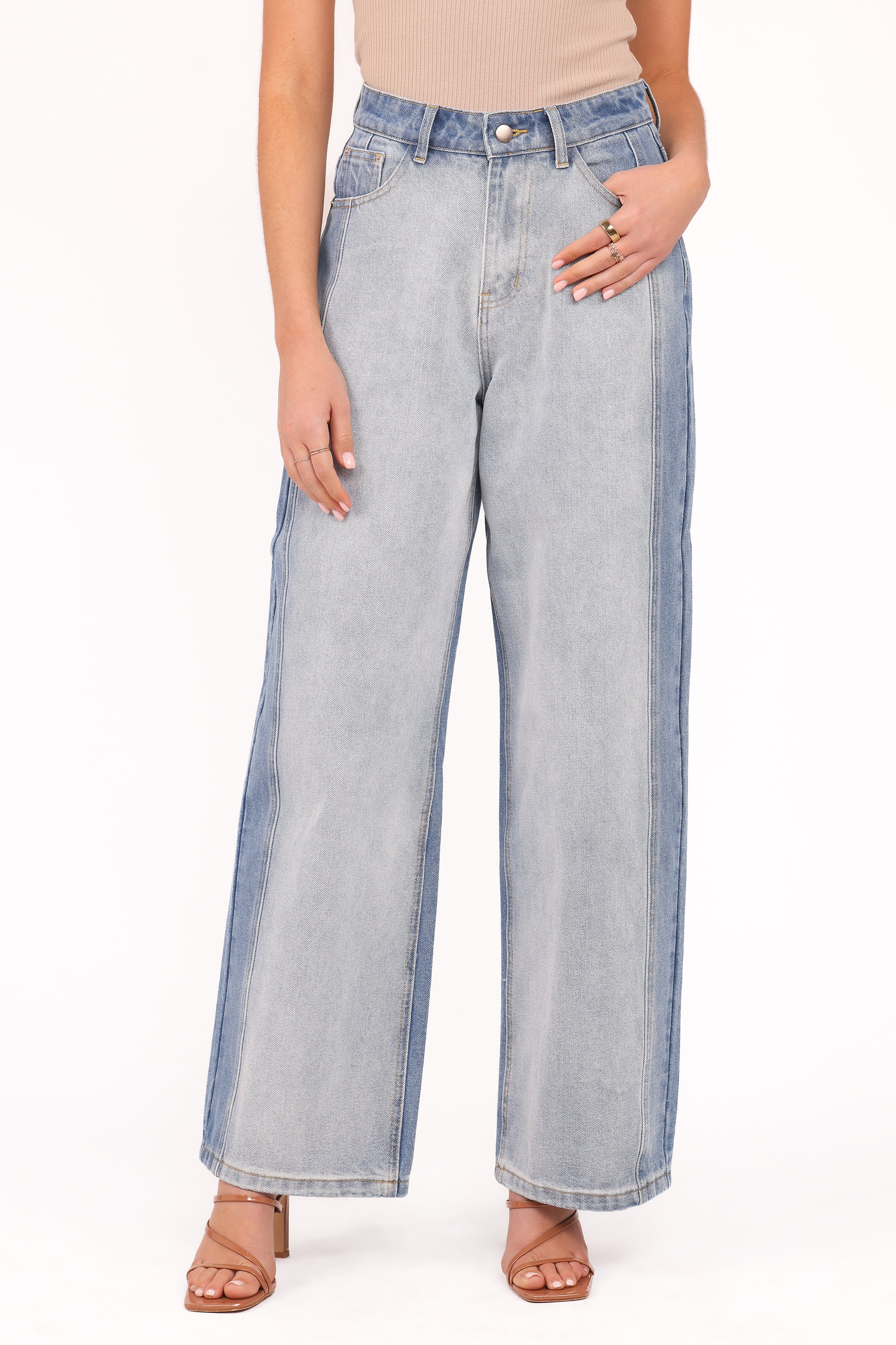 BOTTOMS Yuri Wide Leg Jeans - Two Tone Blue