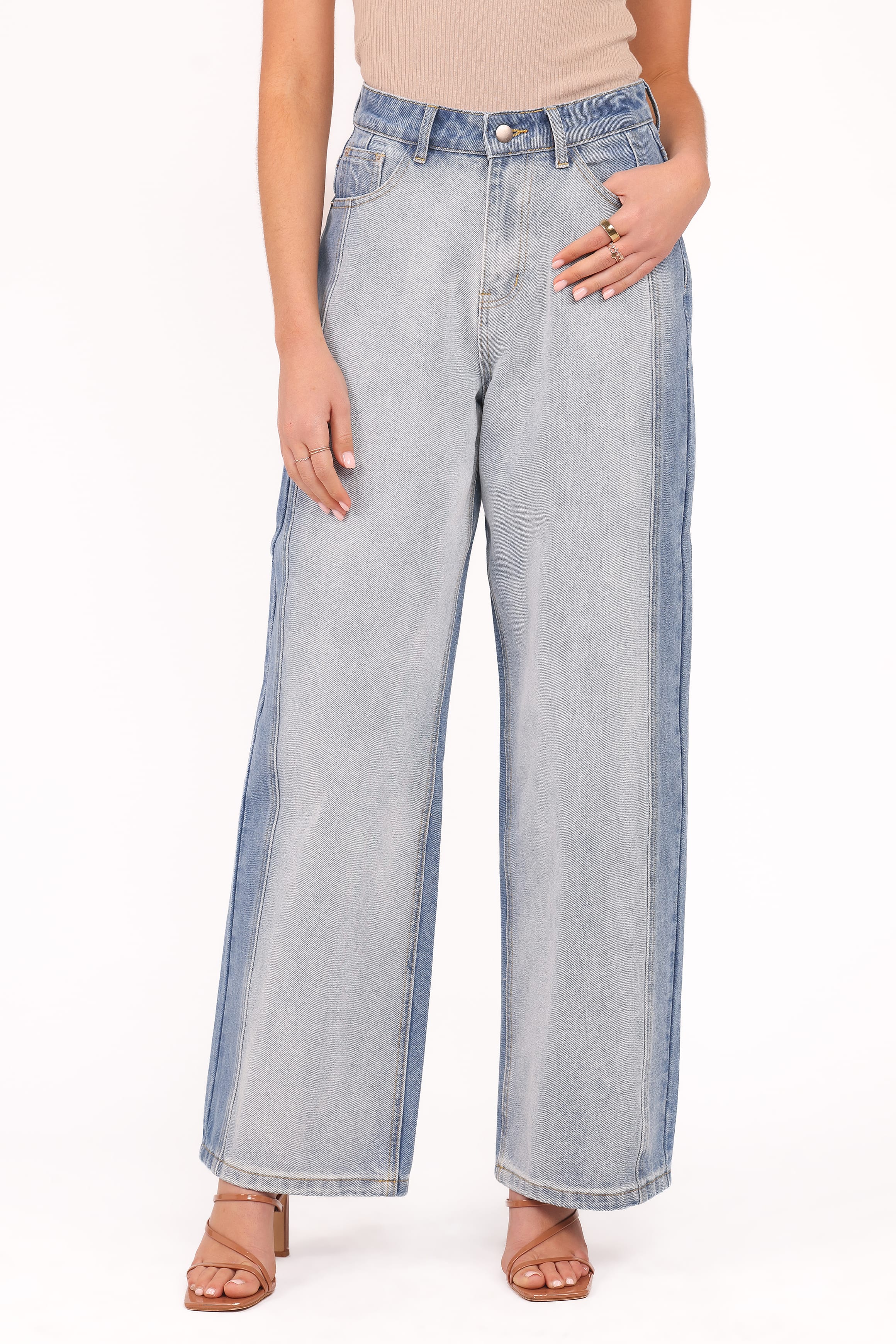 BOTTOMS Yuri Wide Leg Jeans - Two Tone Blue