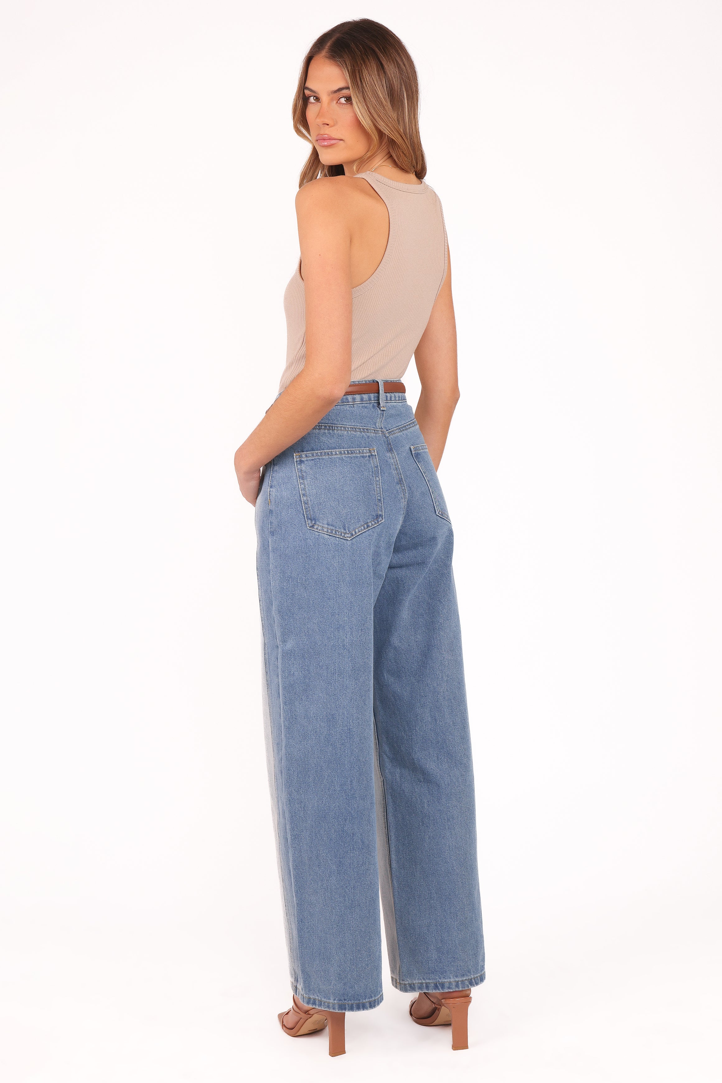 BOTTOMS Yuri Wide Leg Jeans - Two Tone Blue