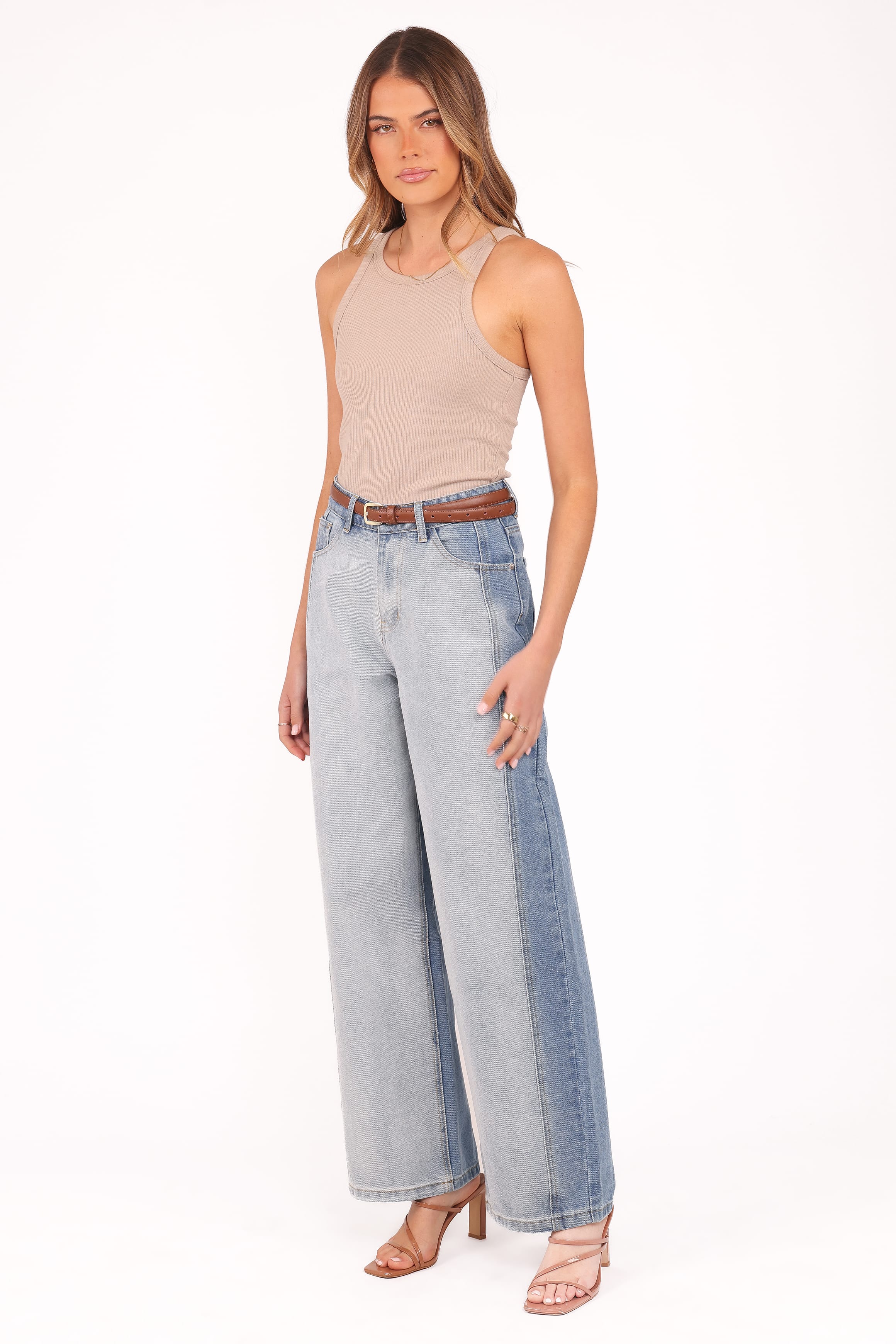 BOTTOMS Yuri Wide Leg Jeans - Two Tone Blue
