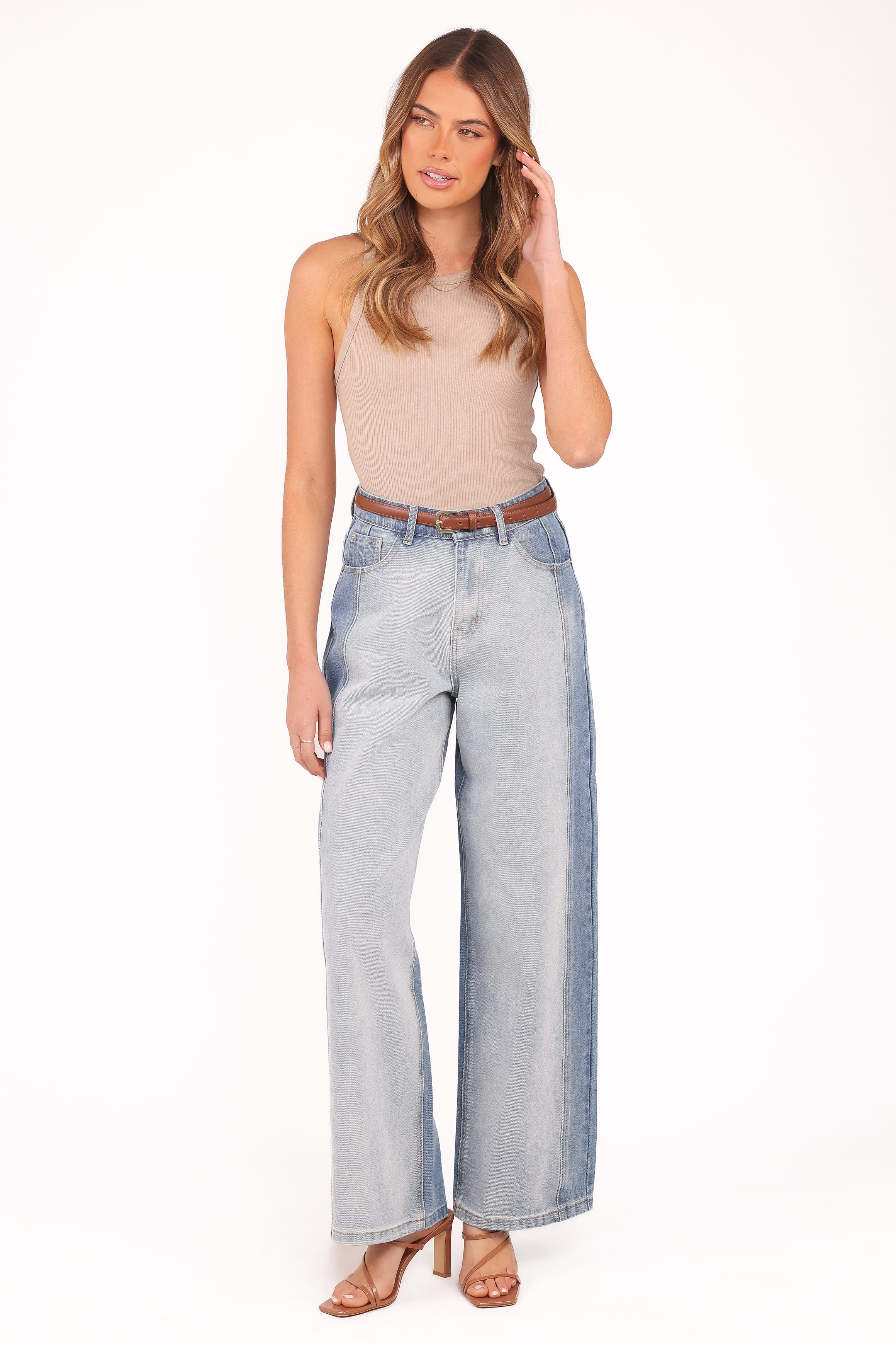 BOTTOMS Yuri Wide Leg Jeans - Two Tone Blue