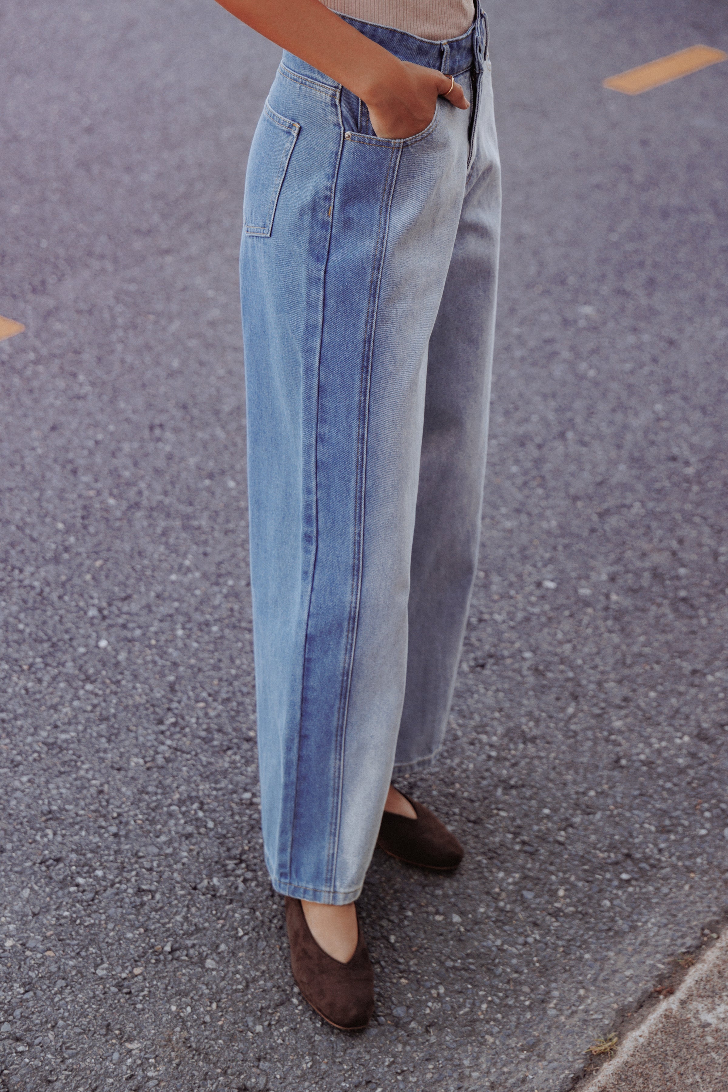 BOTTOMS Yuri Wide Leg Jeans - Two Tone Blue