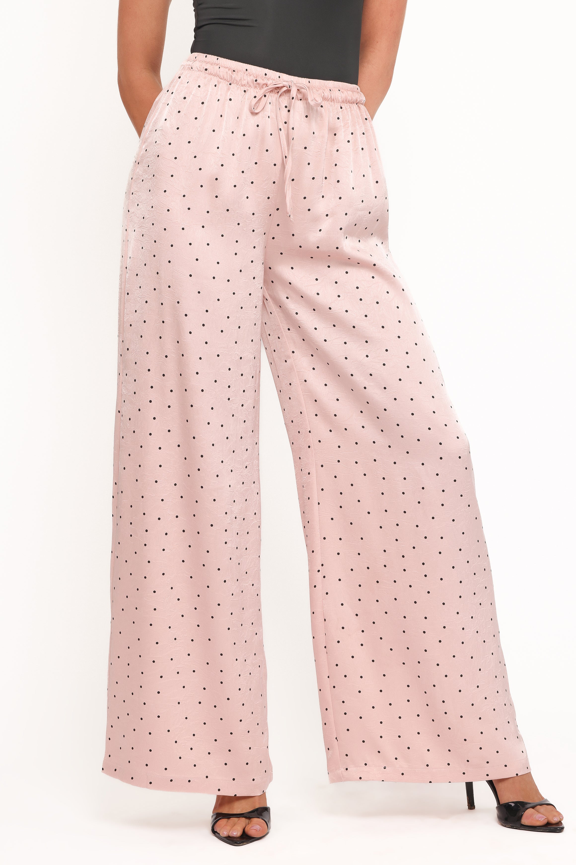 BOTTOMS Zadie Drawstring Wide Leg Pant - Polka Dot Print