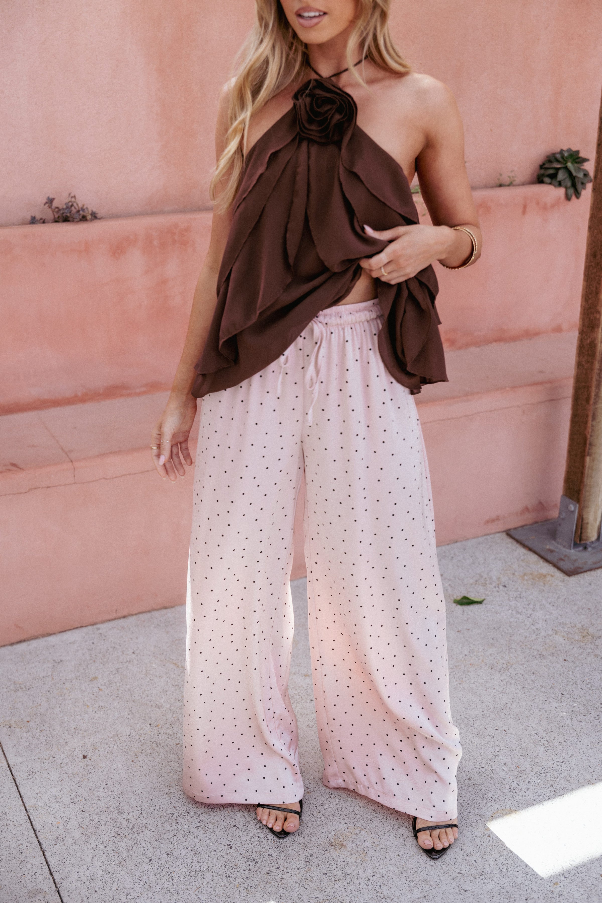 BOTTOMS Zadie Drawstring Wide Leg Pant - Polka Dot Print