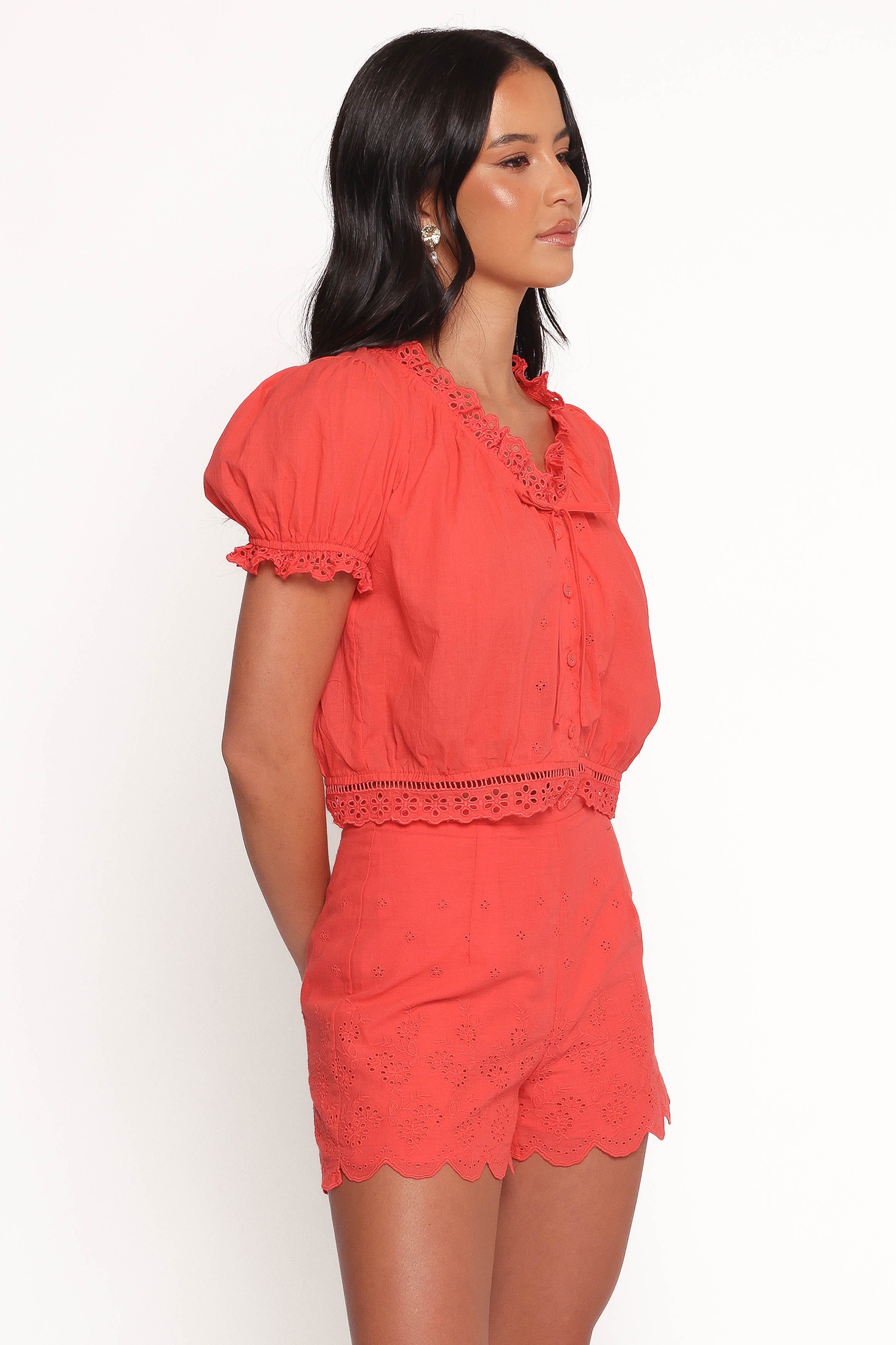 BOTTOMS Zafira Lace Trim Shorts - Coral