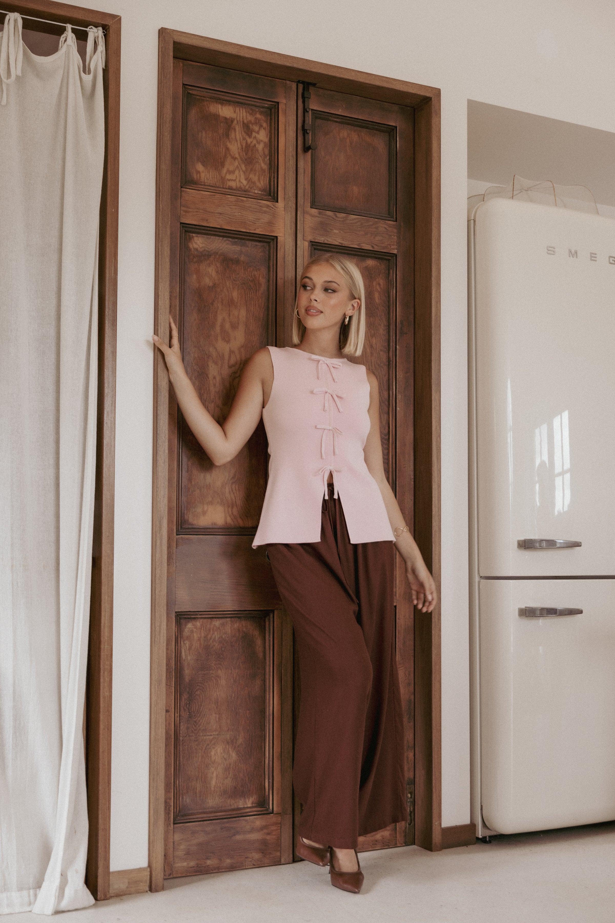 BOTTOMS Zane Tie Waist Pant - Chocolate