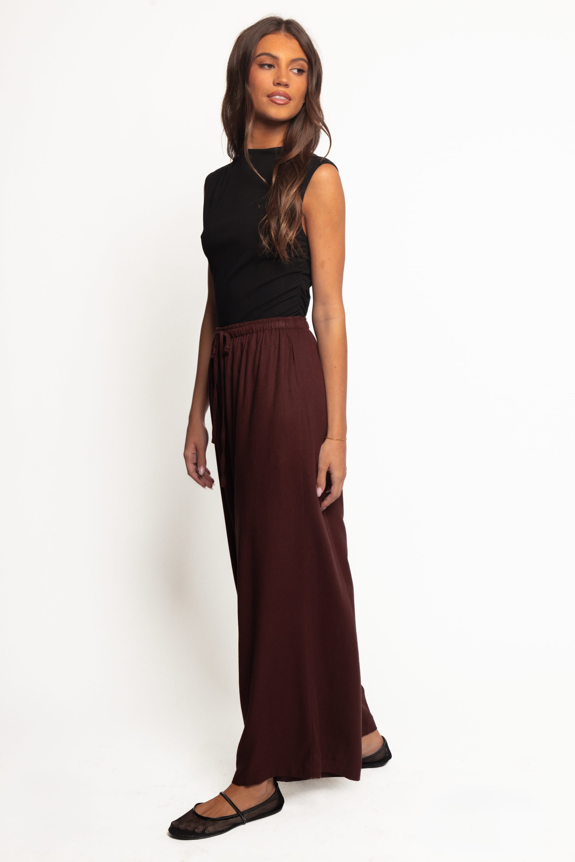 BOTTOMS Zane Tie Waist Pant - Chocolate