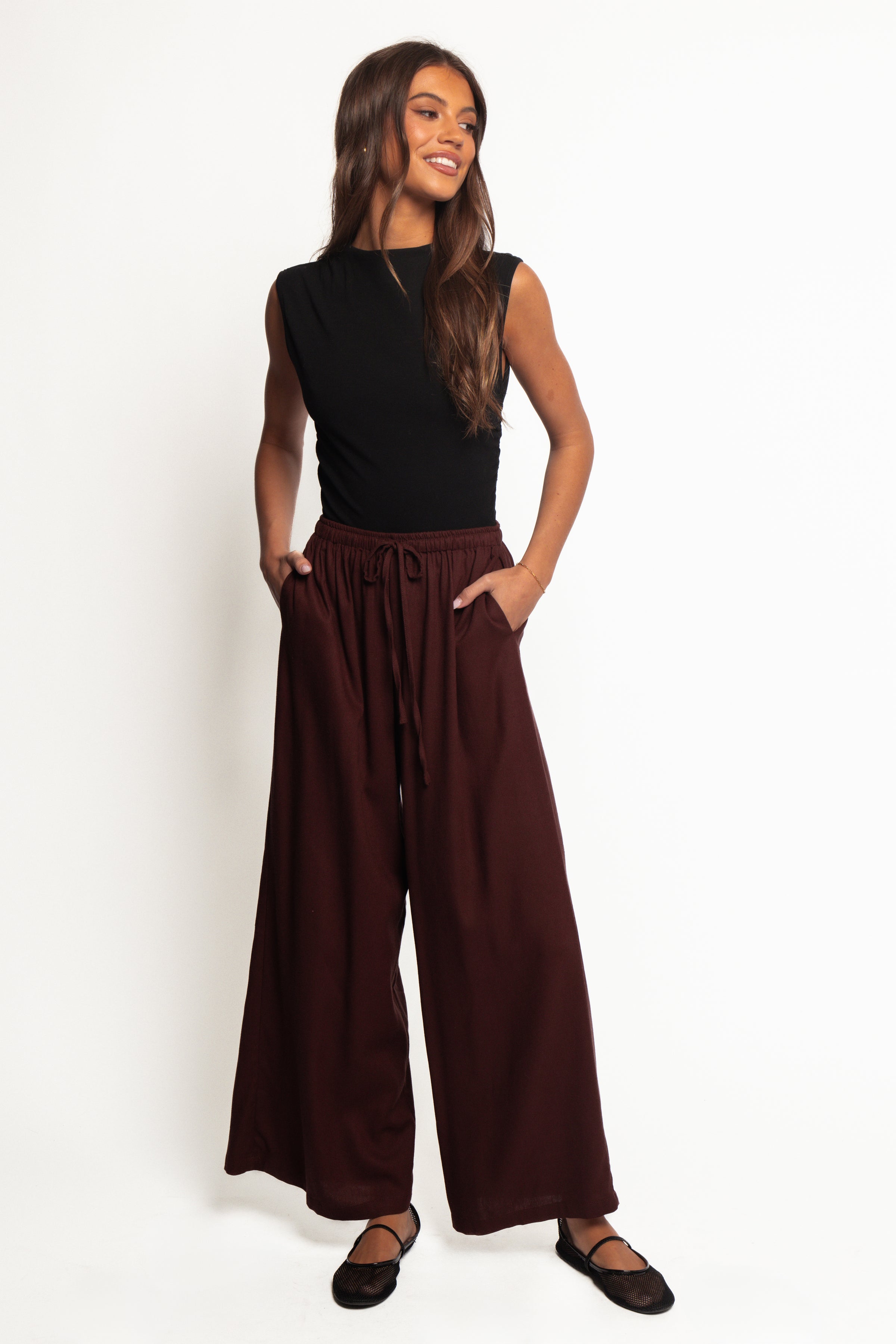 BOTTOMS Zane Tie Waist Pant - Chocolate