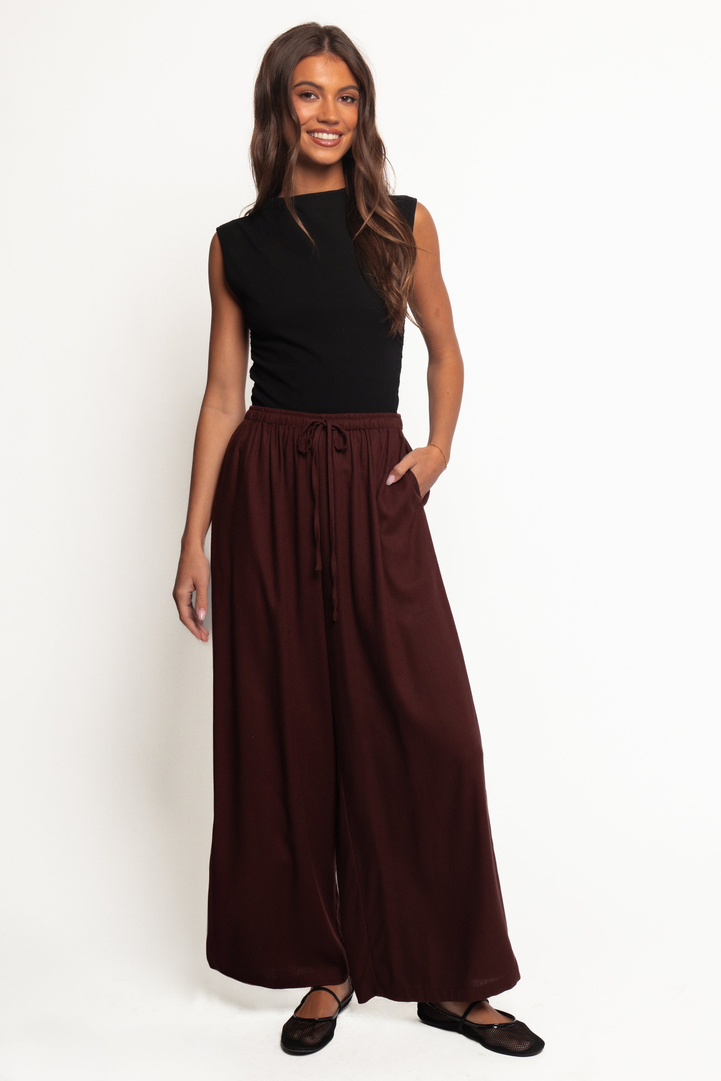BOTTOMS Zane Tie Waist Pant - Chocolate