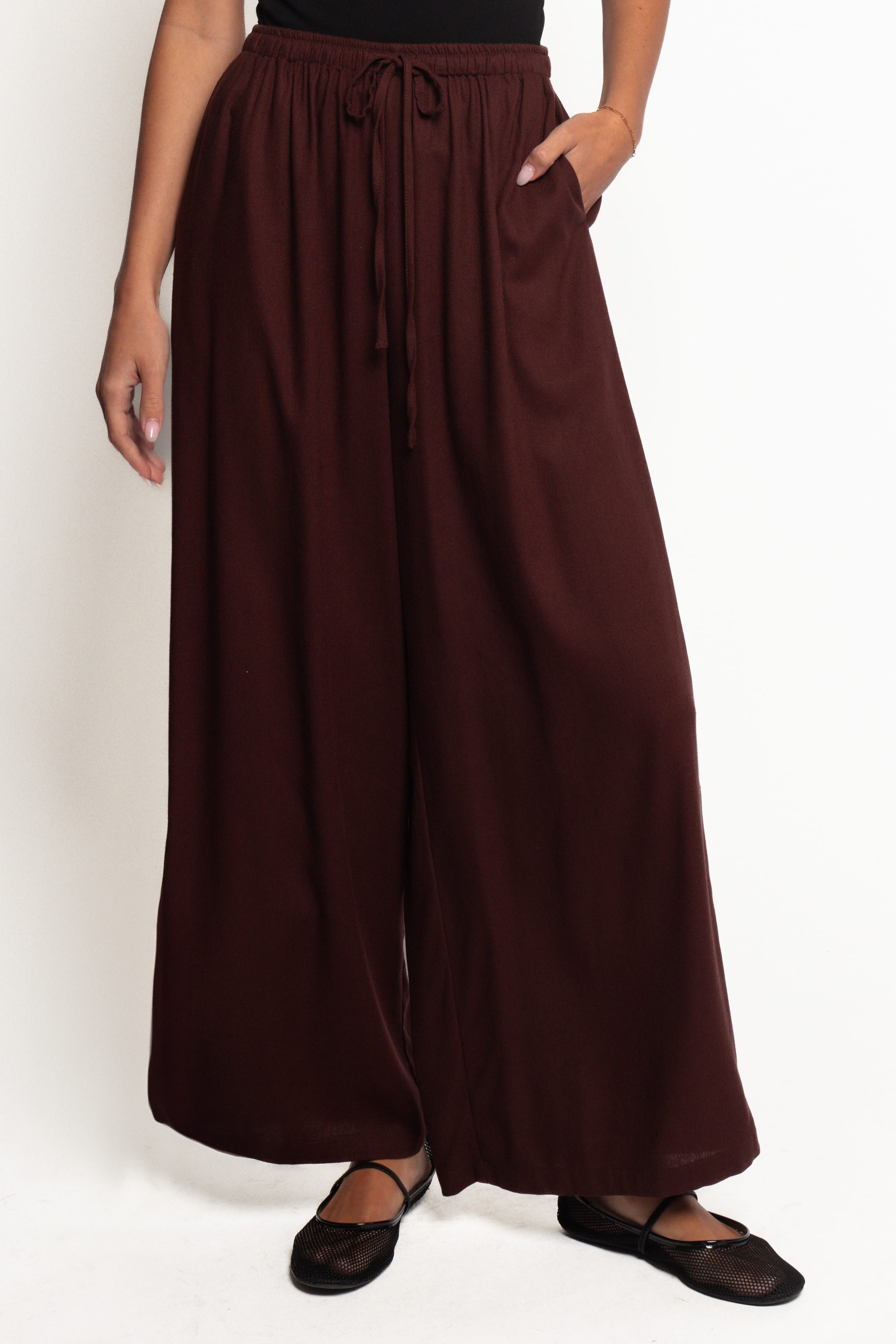 BOTTOMS Zane Tie Waist Pant - Chocolate