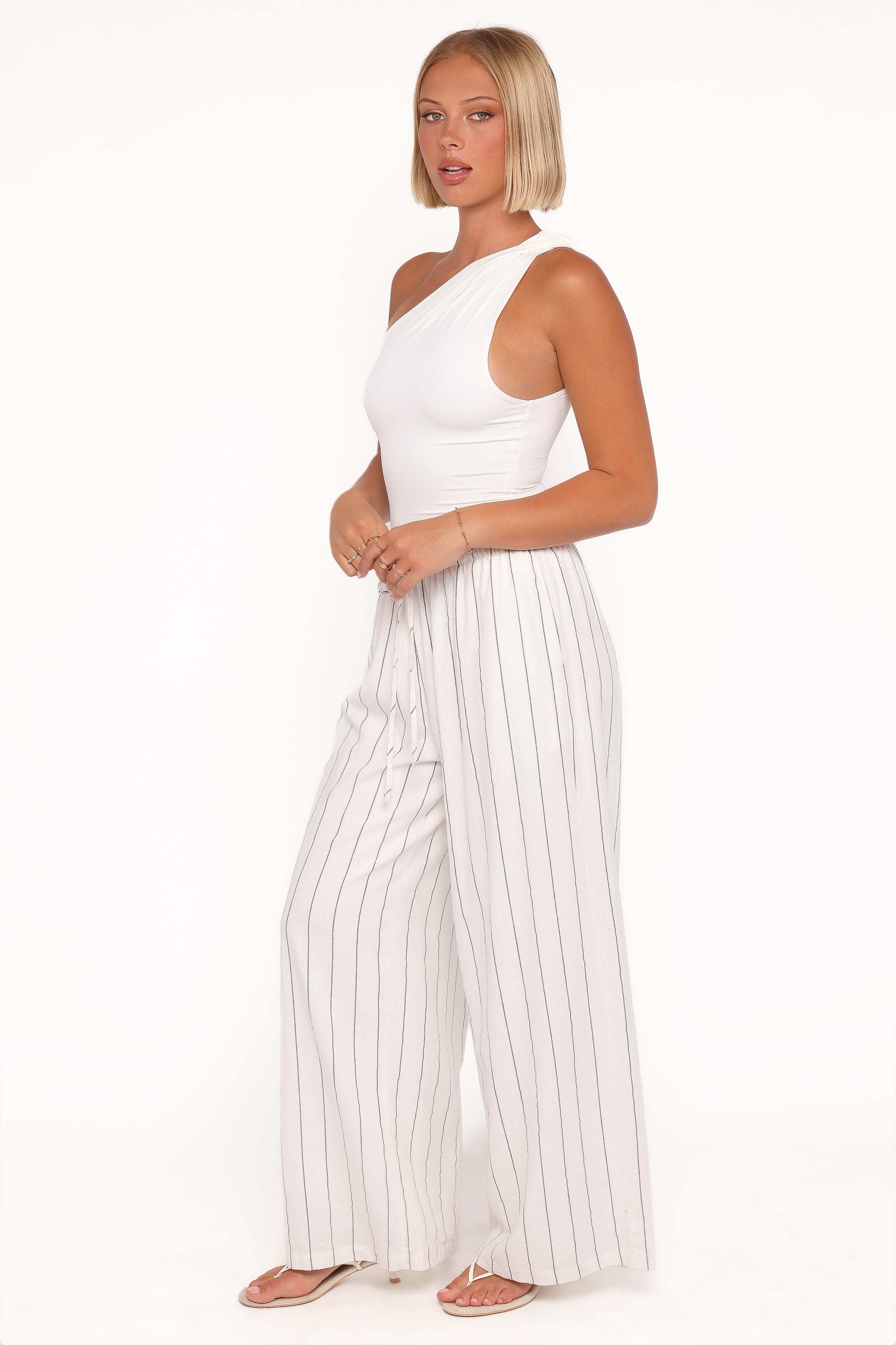 BOTTOMS Zane Tie Waist Pant - White Stripe