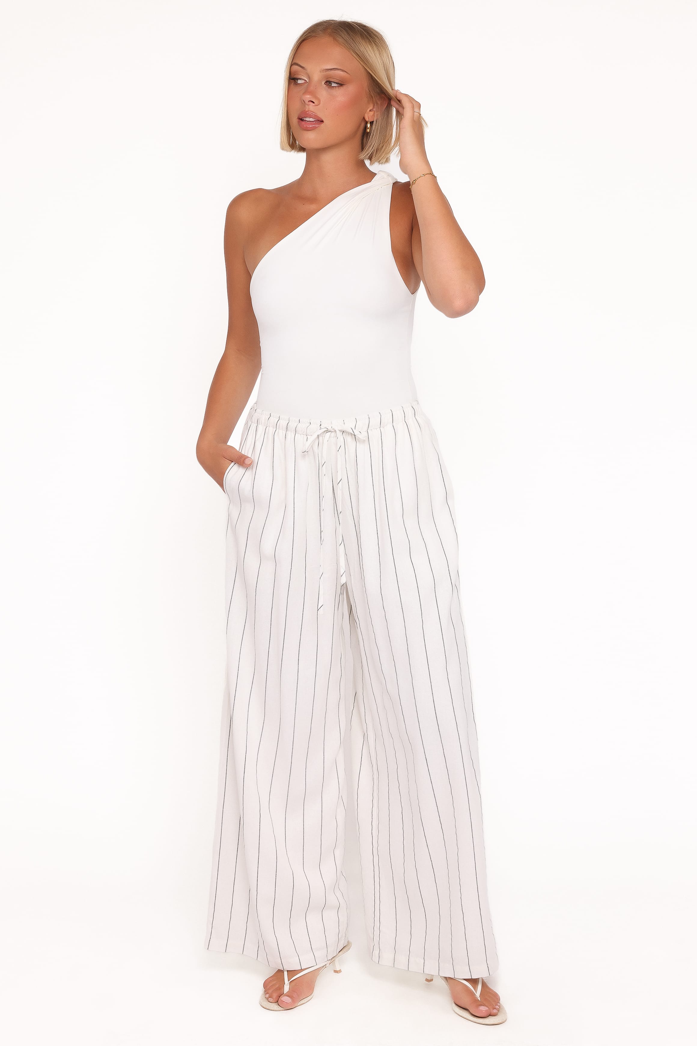 BOTTOMS Zane Tie Waist Pant - White Stripe