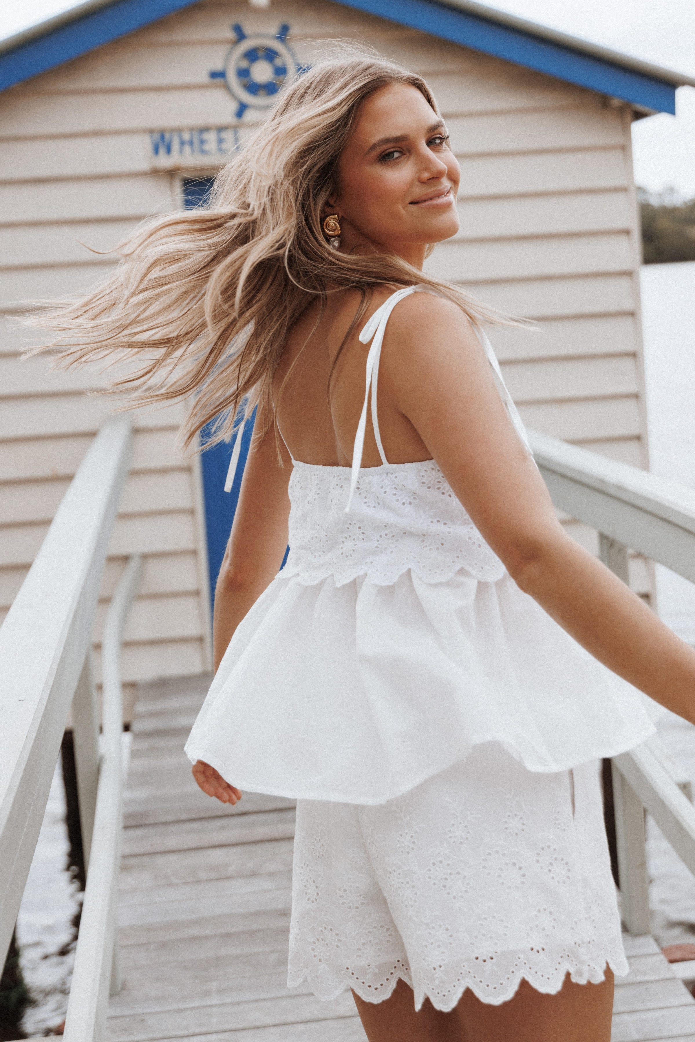 BOTTOMS Zera Eyelet Scallop Shorts - White