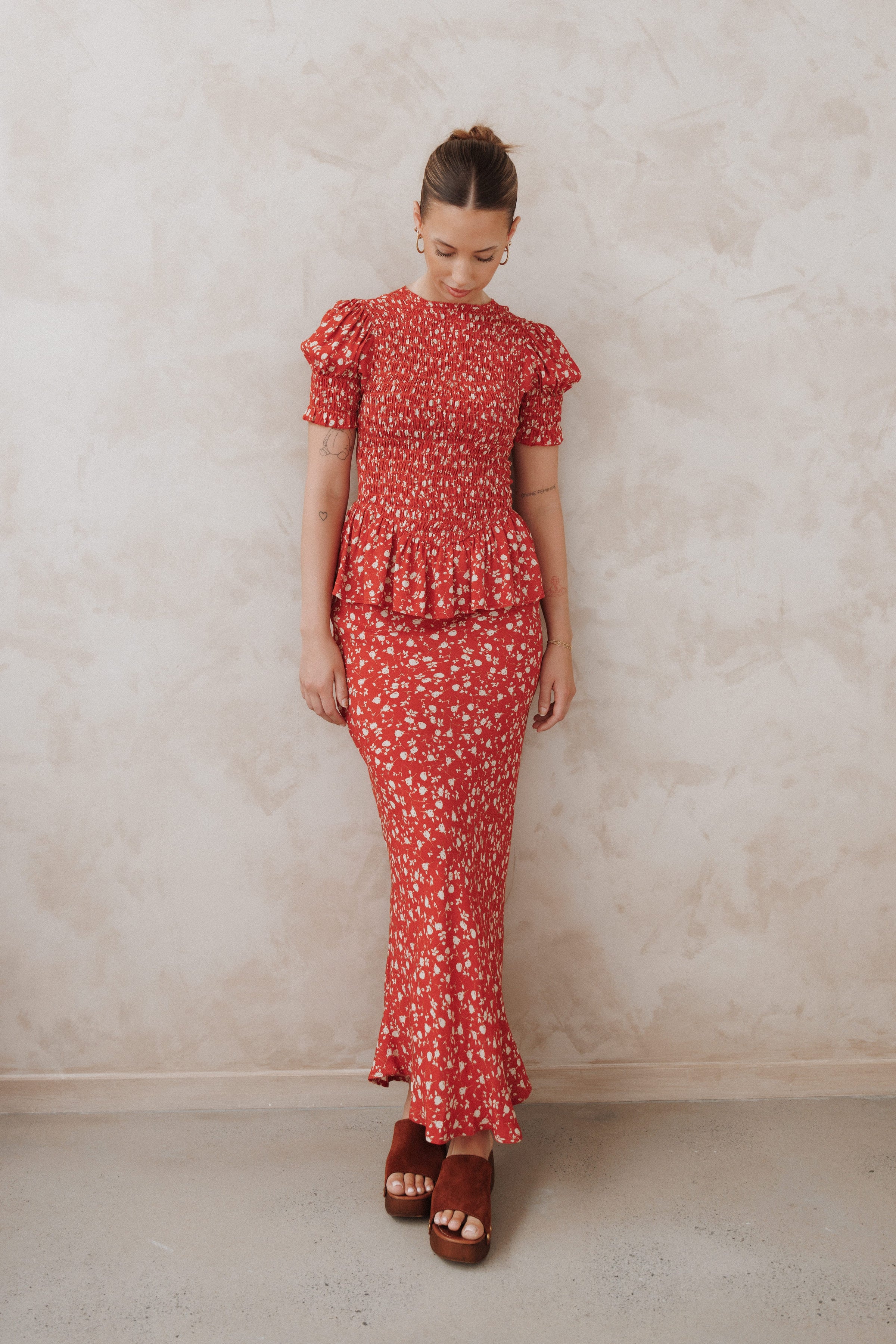 BOTTOMS Zoella Maxi Skirt - Red Floral
