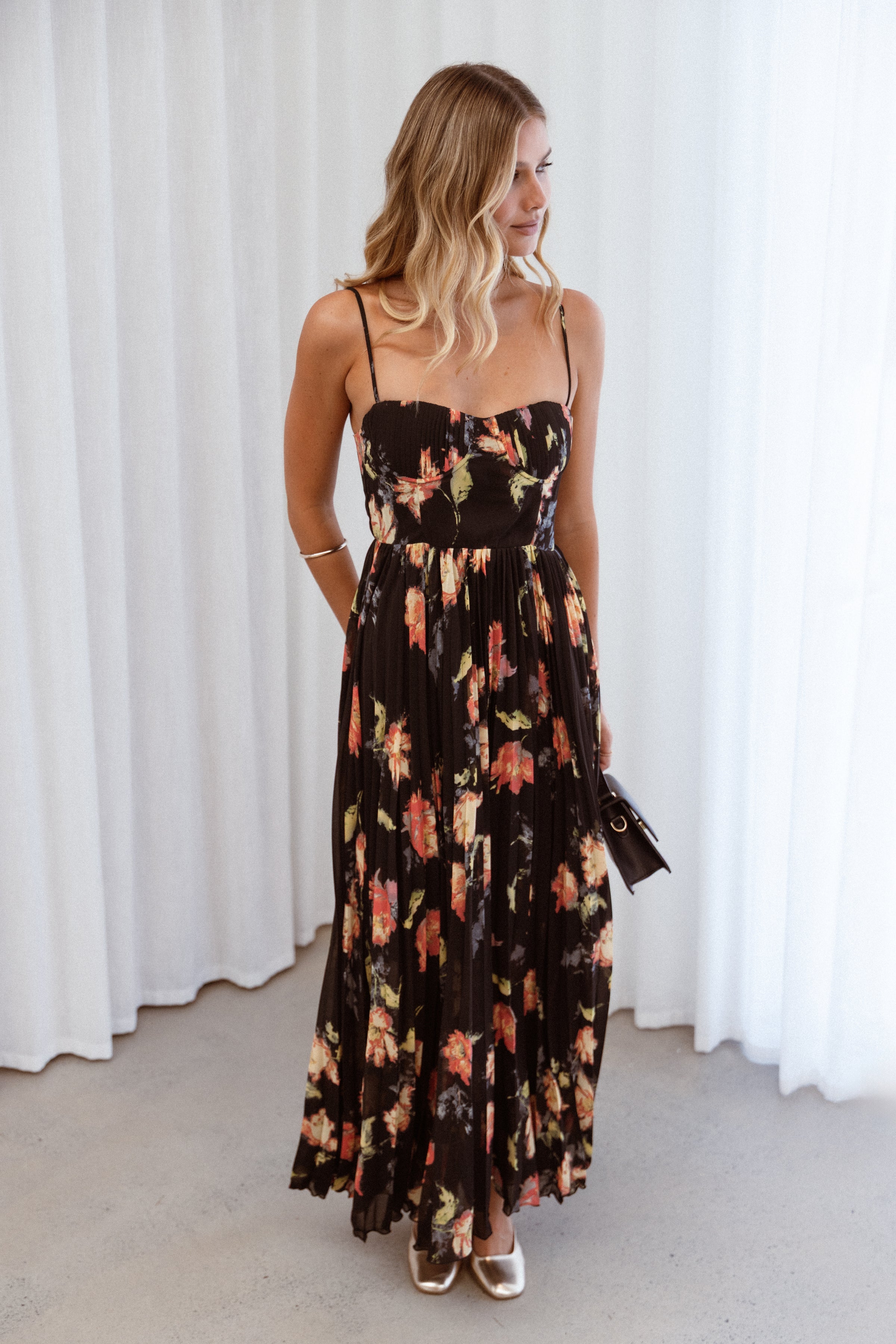 DRESSES Achanti Pleated Maxi Dress - Black Multi