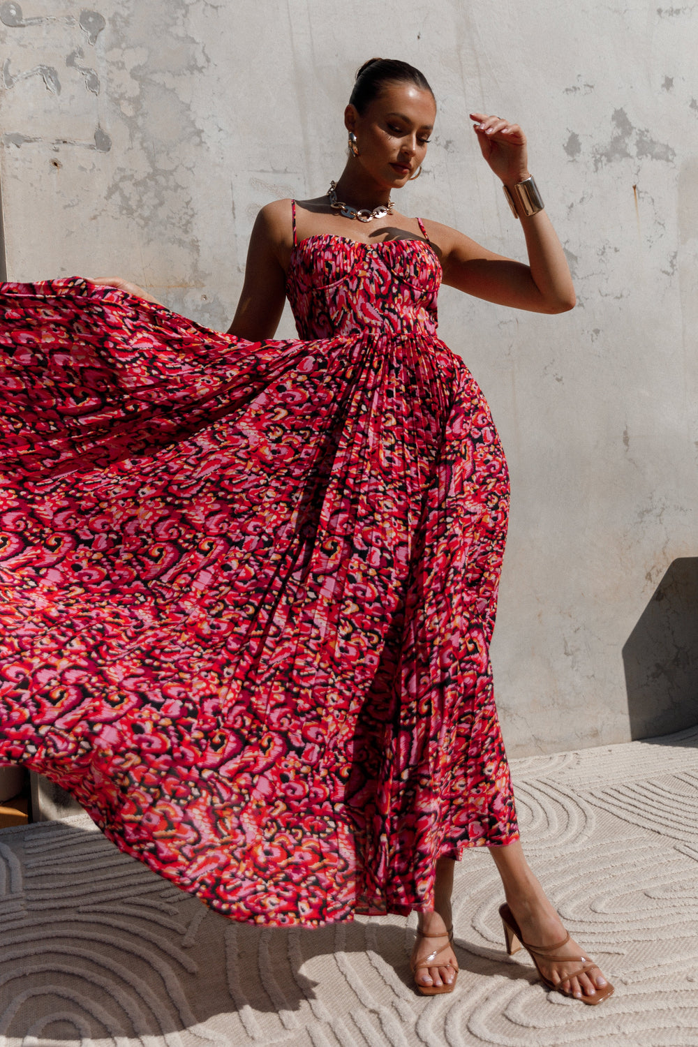 Collective Dress - Achanti Pleated Maxi Dress - Pink Multi image 2