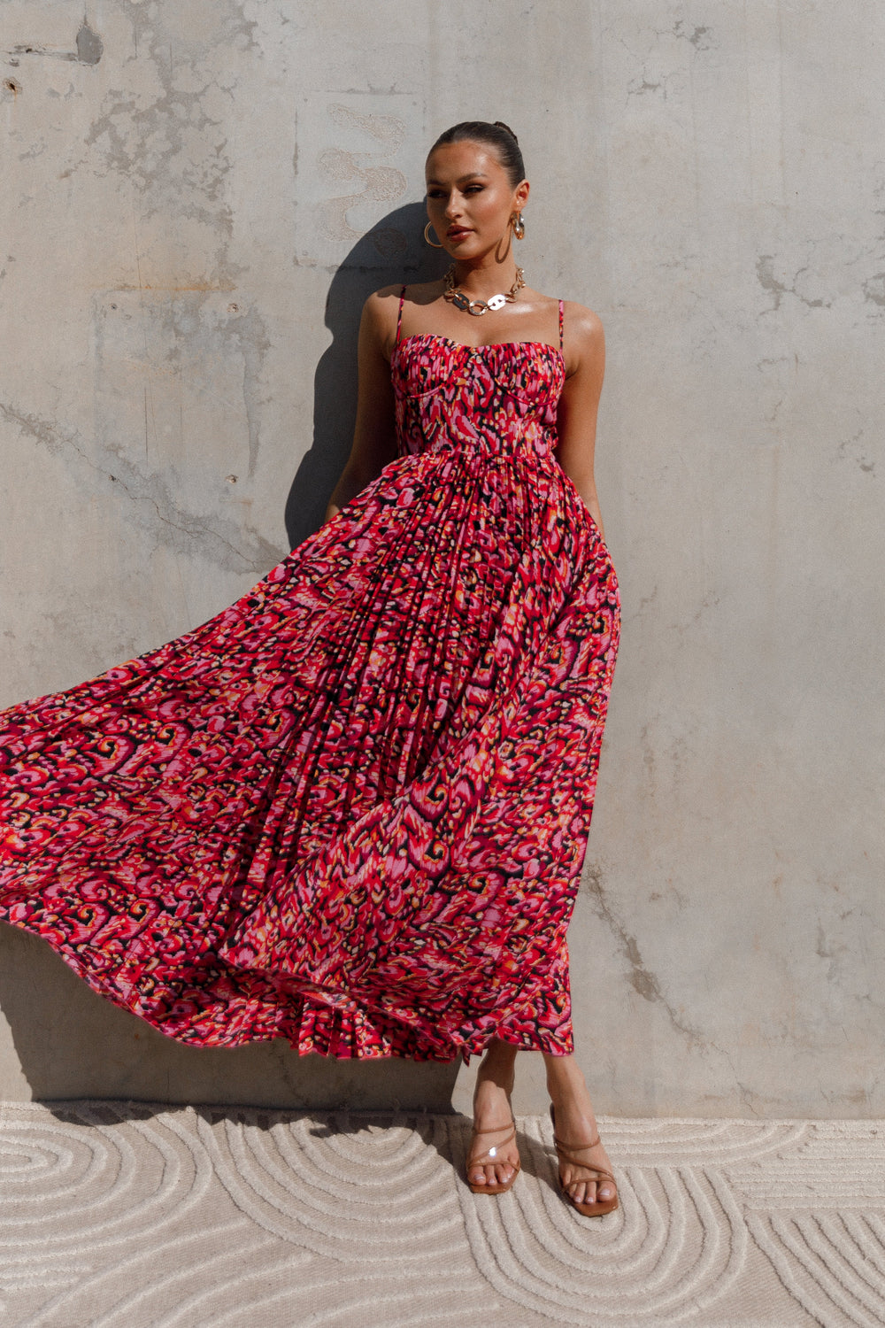 Collective Dress - Achanti Pleated Maxi Dress - Pink Multi image 3