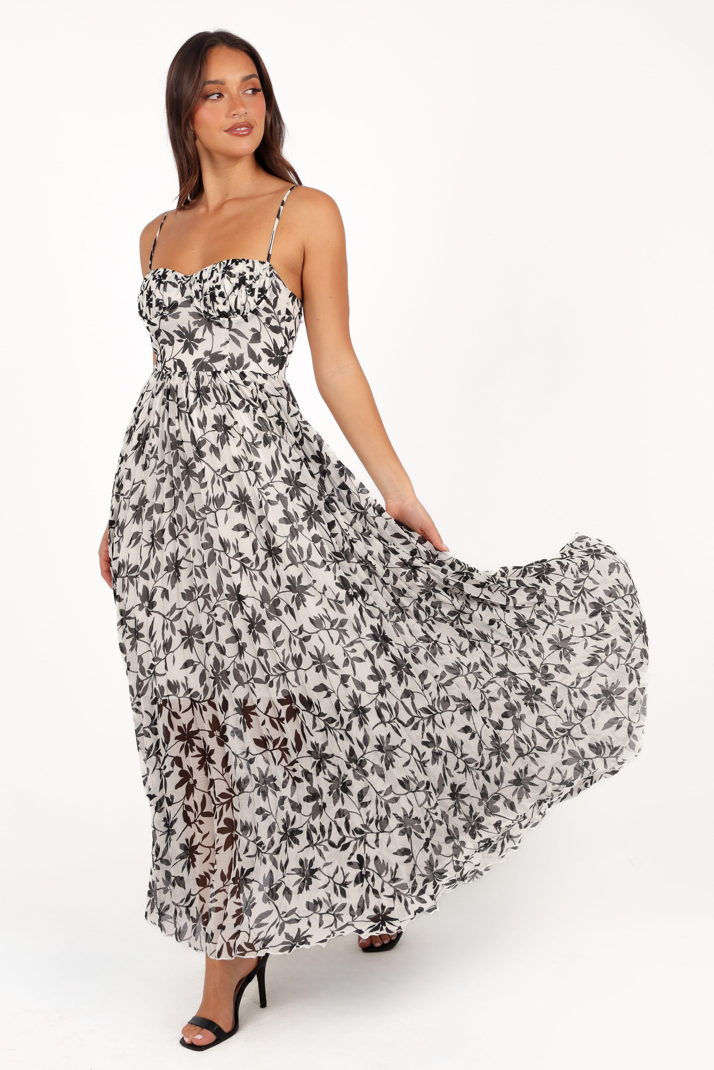 DRESSES Achanti Pleated Maxi Dress - White Black Floral