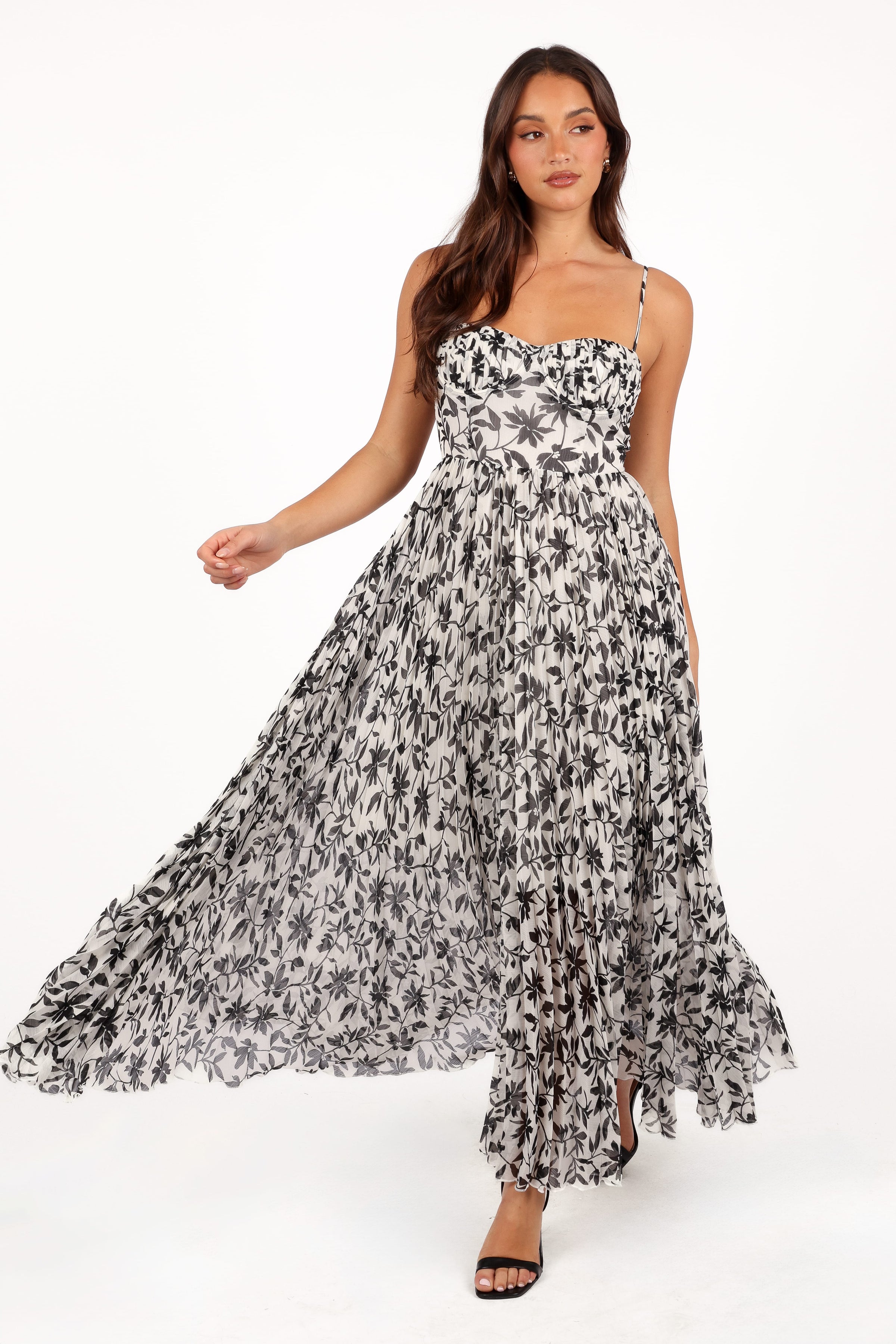 DRESSES Achanti Pleated Maxi Dress - White Black Floral