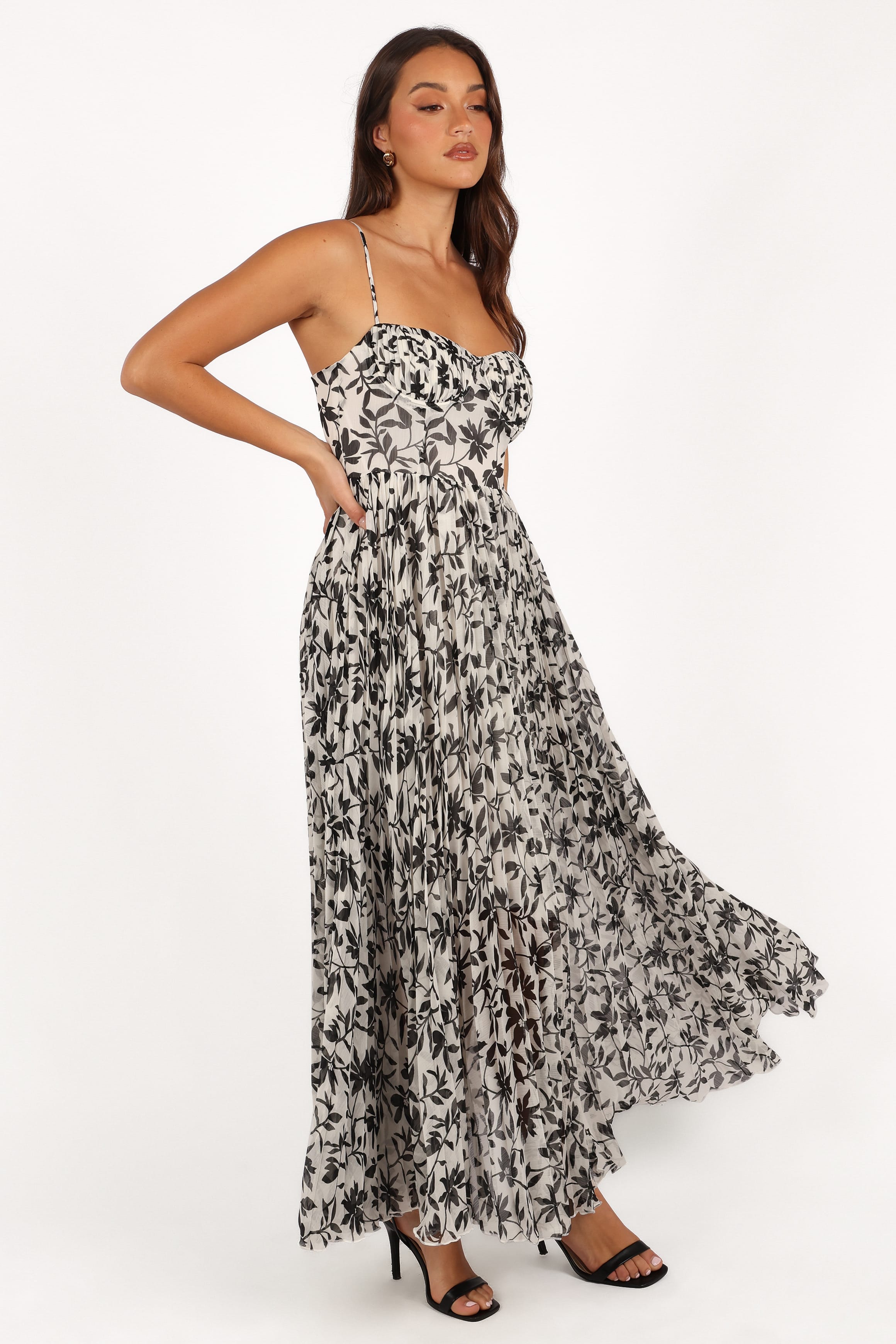 DRESSES Achanti Pleated Maxi Dress - White Black Floral