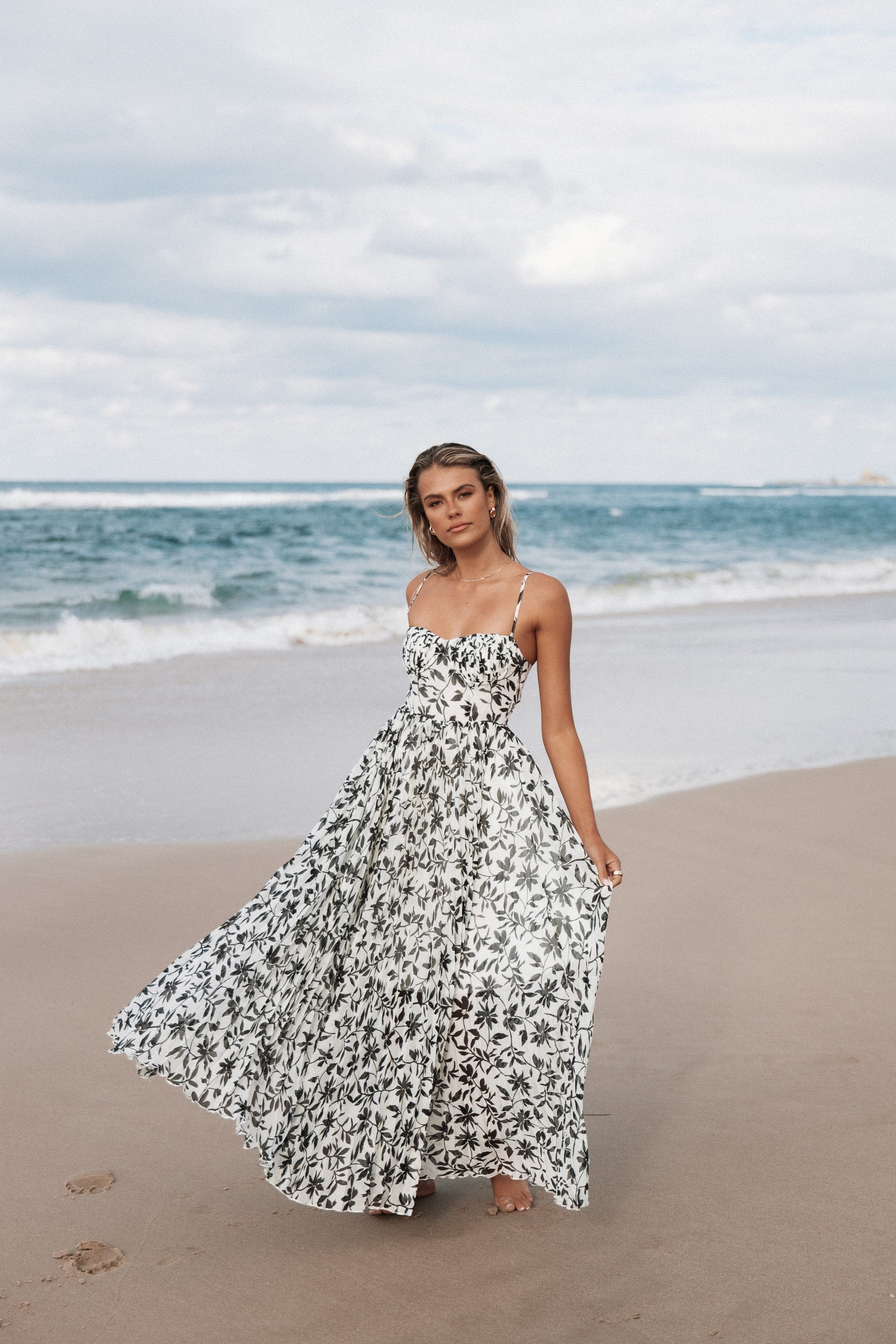 DRESSES Achanti Pleated Maxi Dress - White Black Floral
