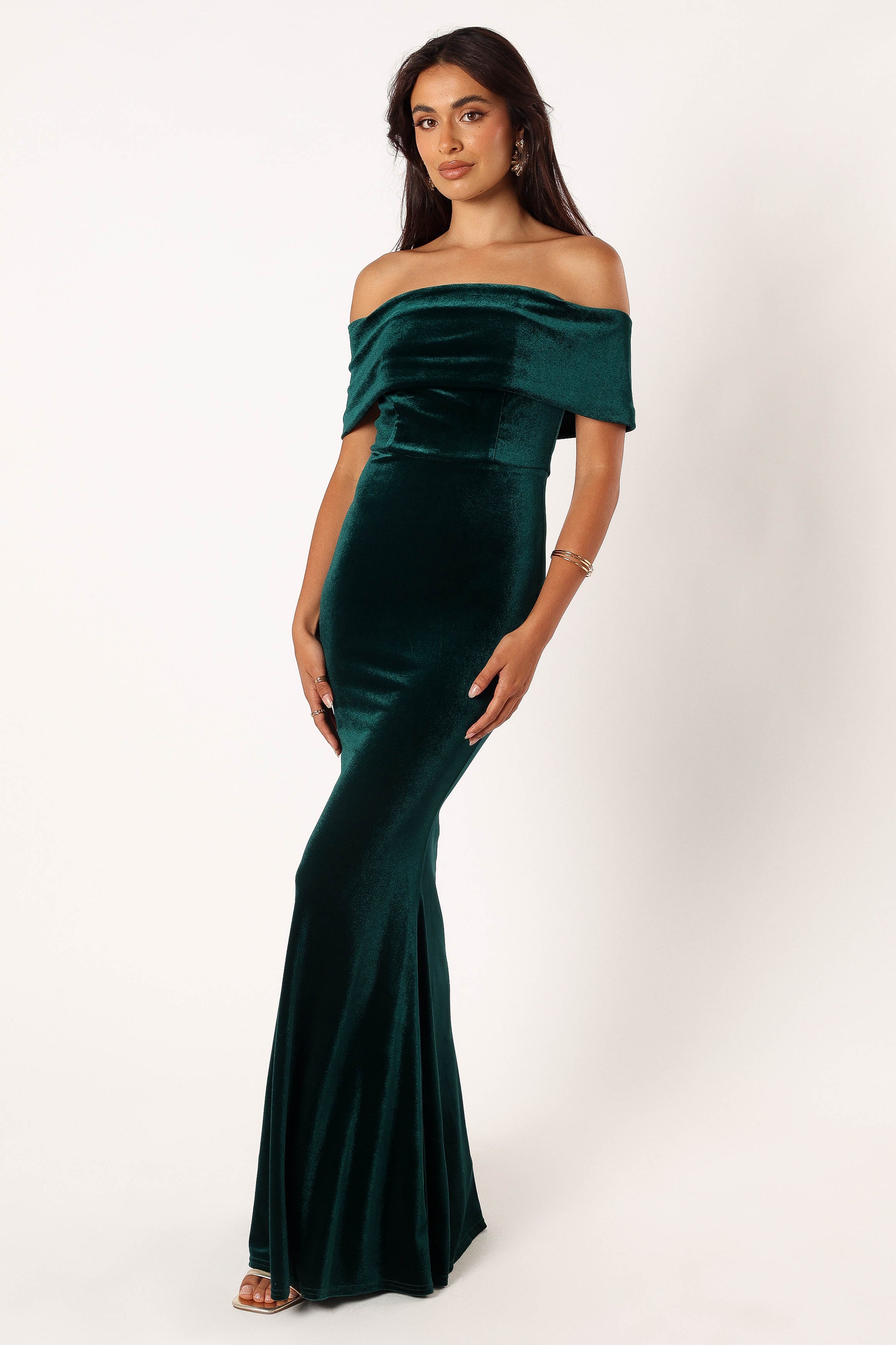 DRESSES @Adair Off Shoulder Maxi Dress - Emerald Green