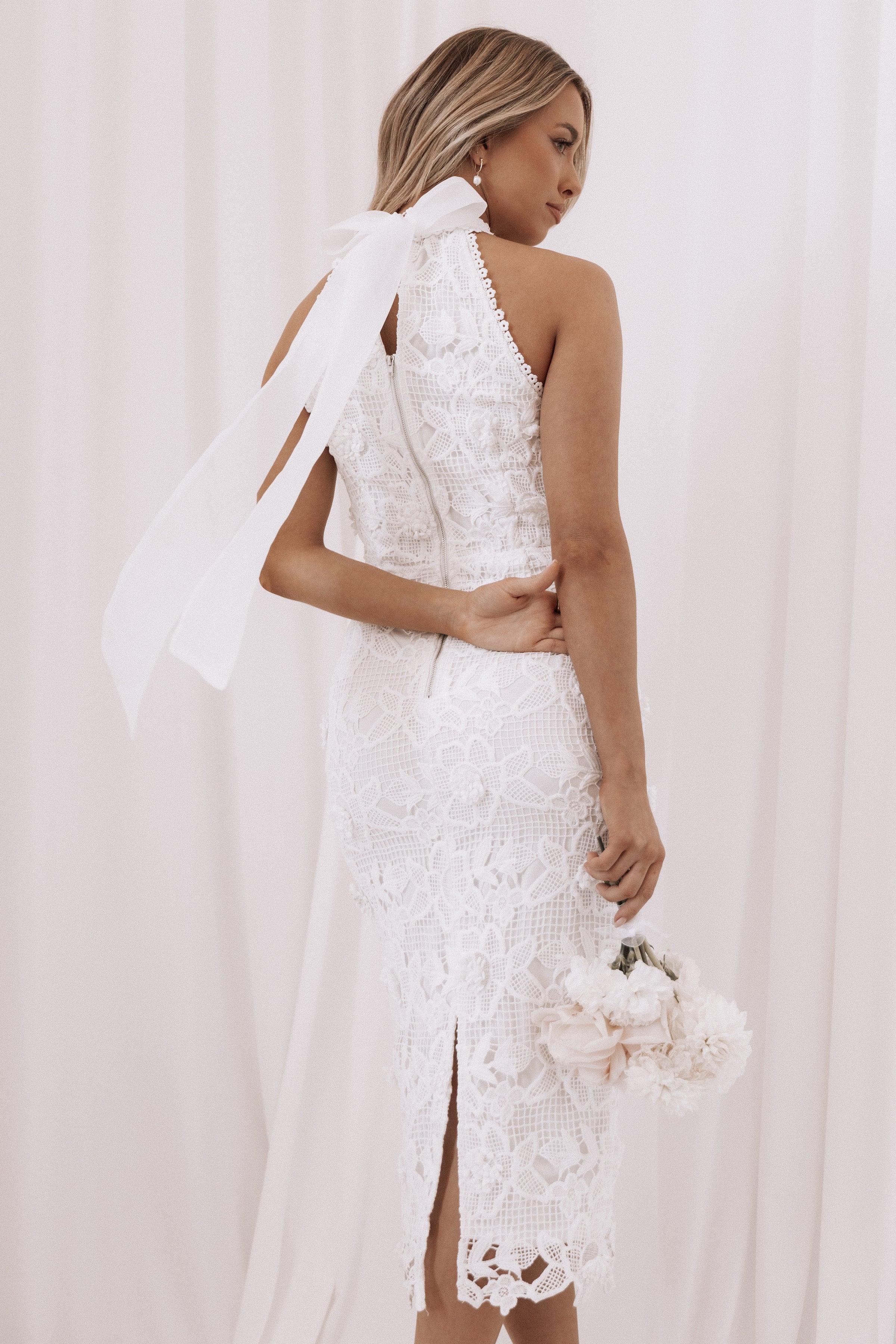 DRESSES Adalyn Halterneck Midi Dress - White