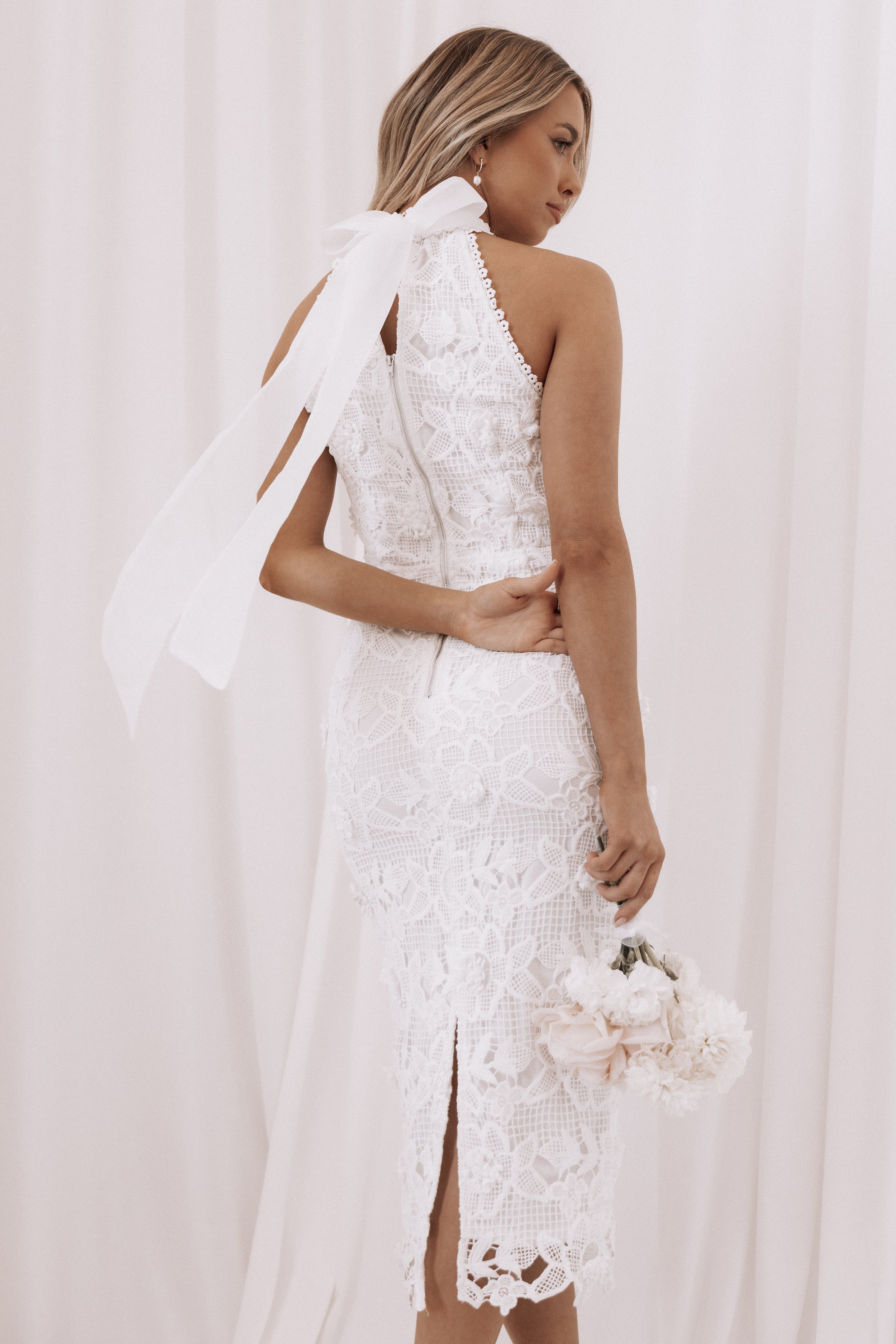 DRESSES Adalyn Halterneck Midi Dress - White