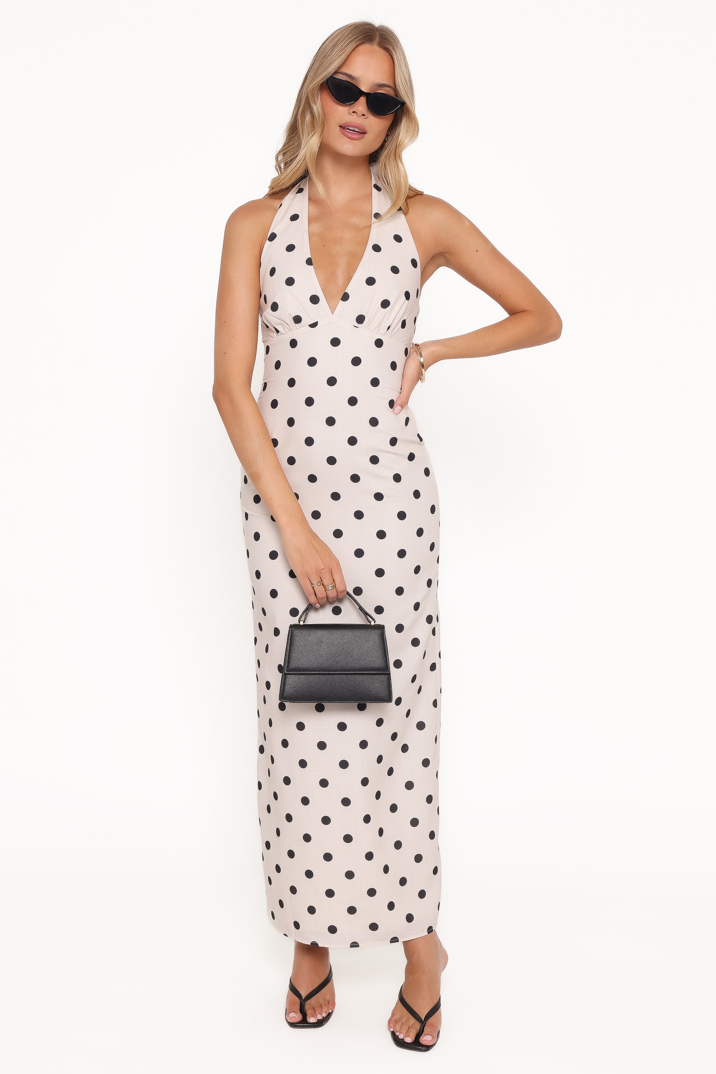 DRESSES Adora Halterneck Maxi Dress - White Polka Dot