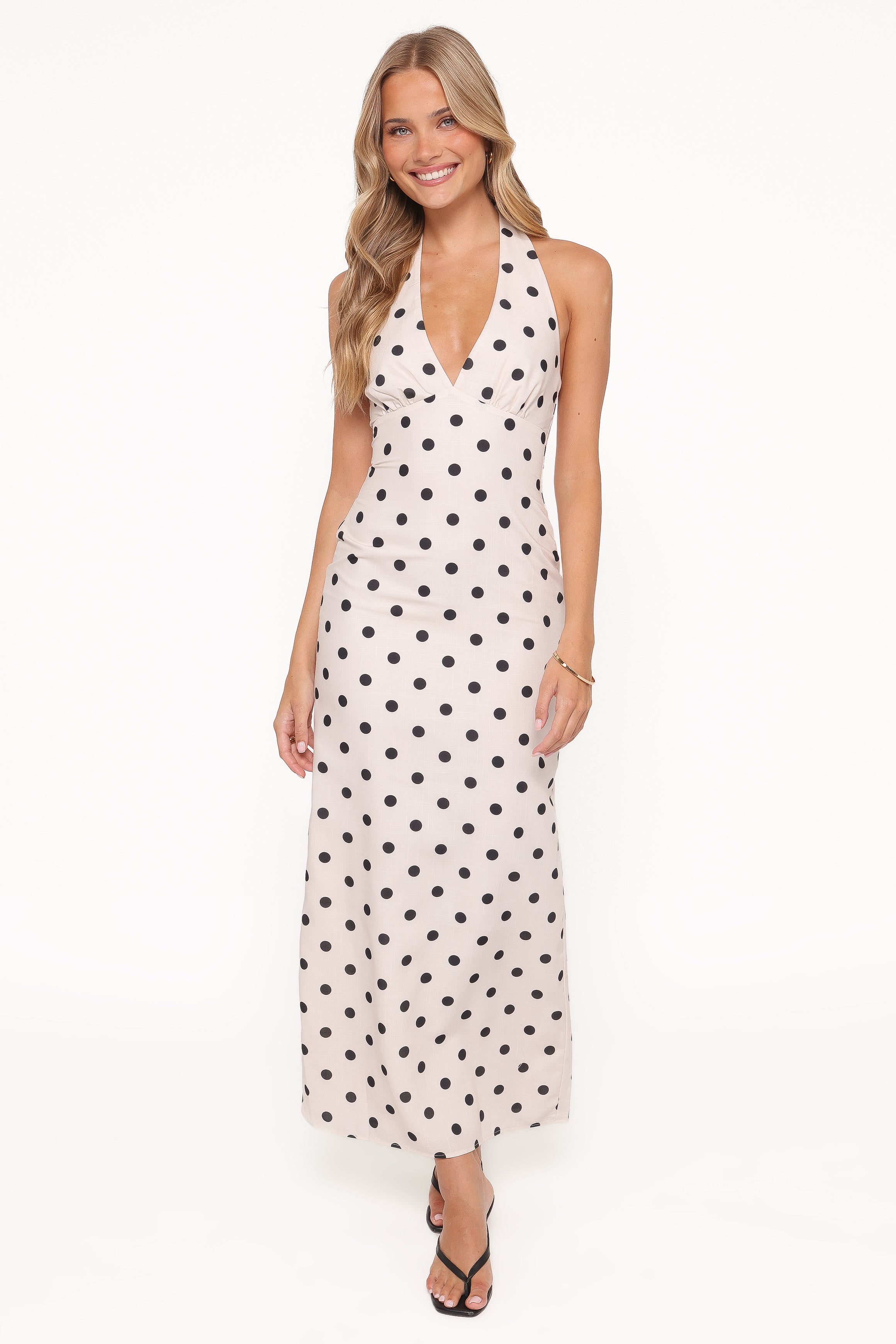 DRESSES Adora Halterneck Maxi Dress - White Polka Dot