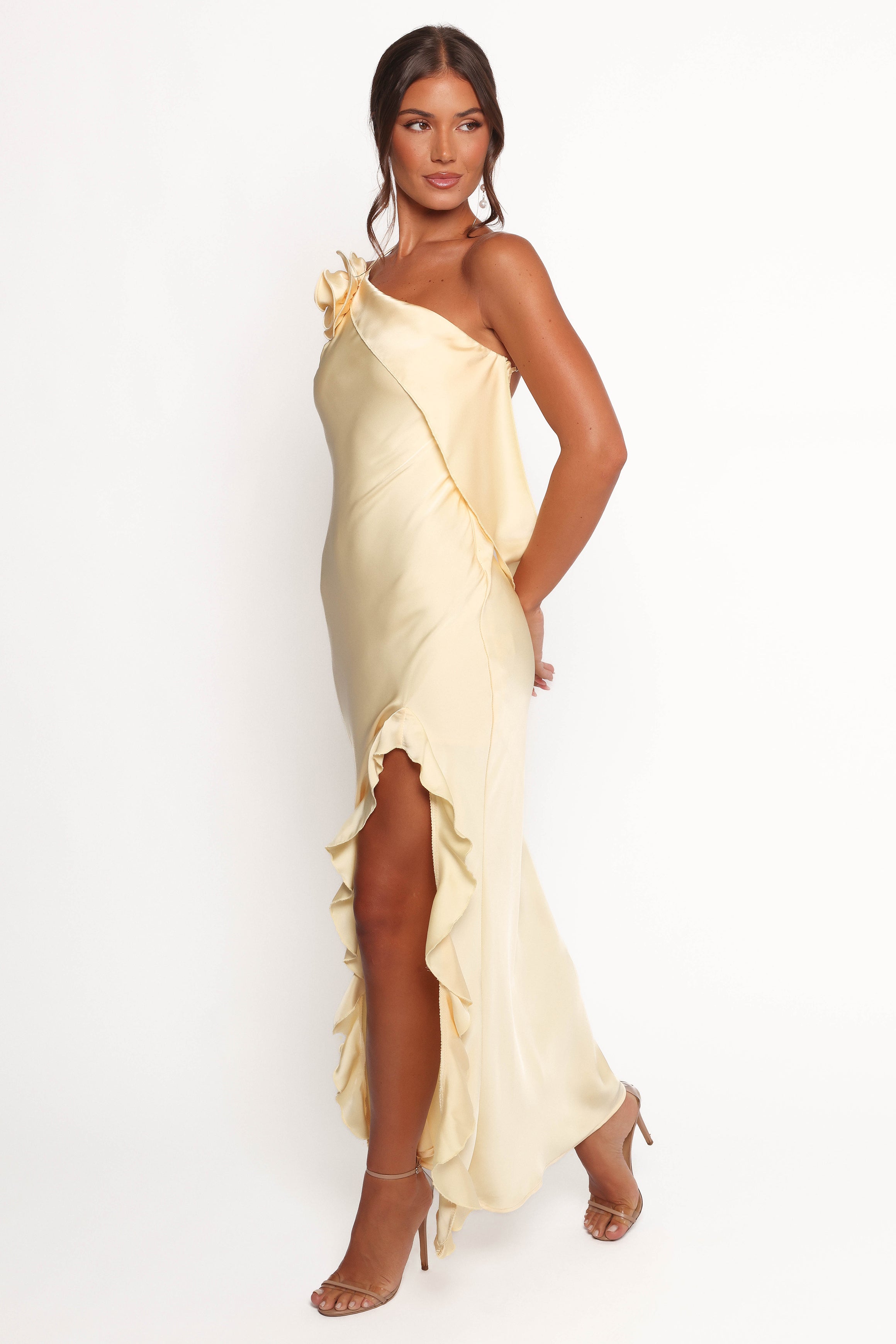 DRESSES Aila Rosette One Shoulder Dress - Butter Yellow