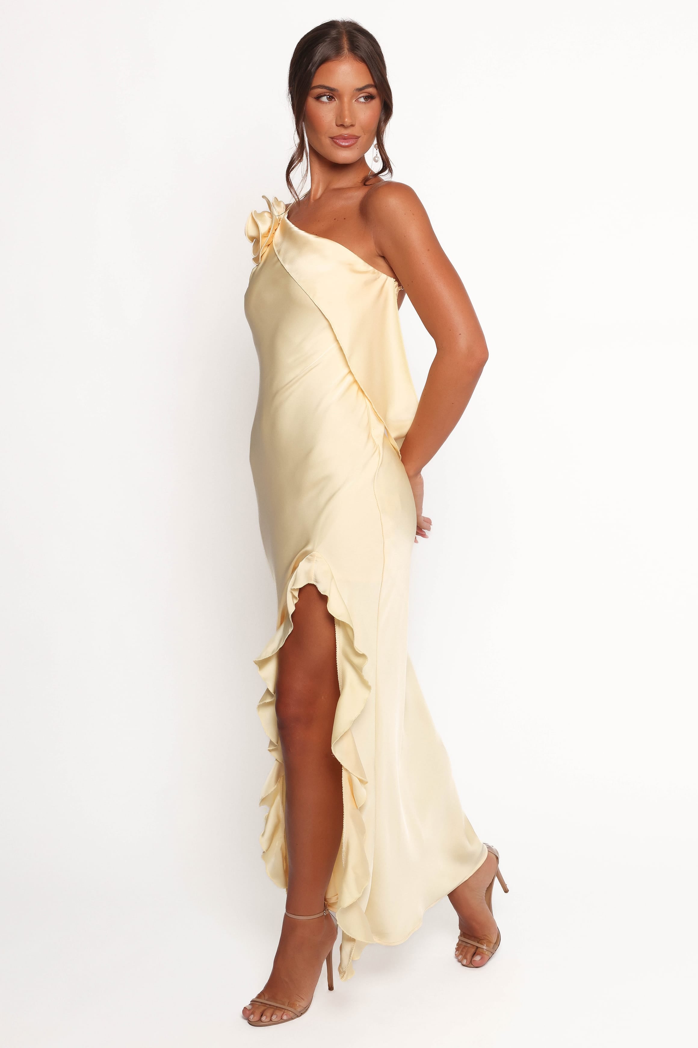 DRESSES Aila Rosette One Shoulder Dress - Butter Yellow