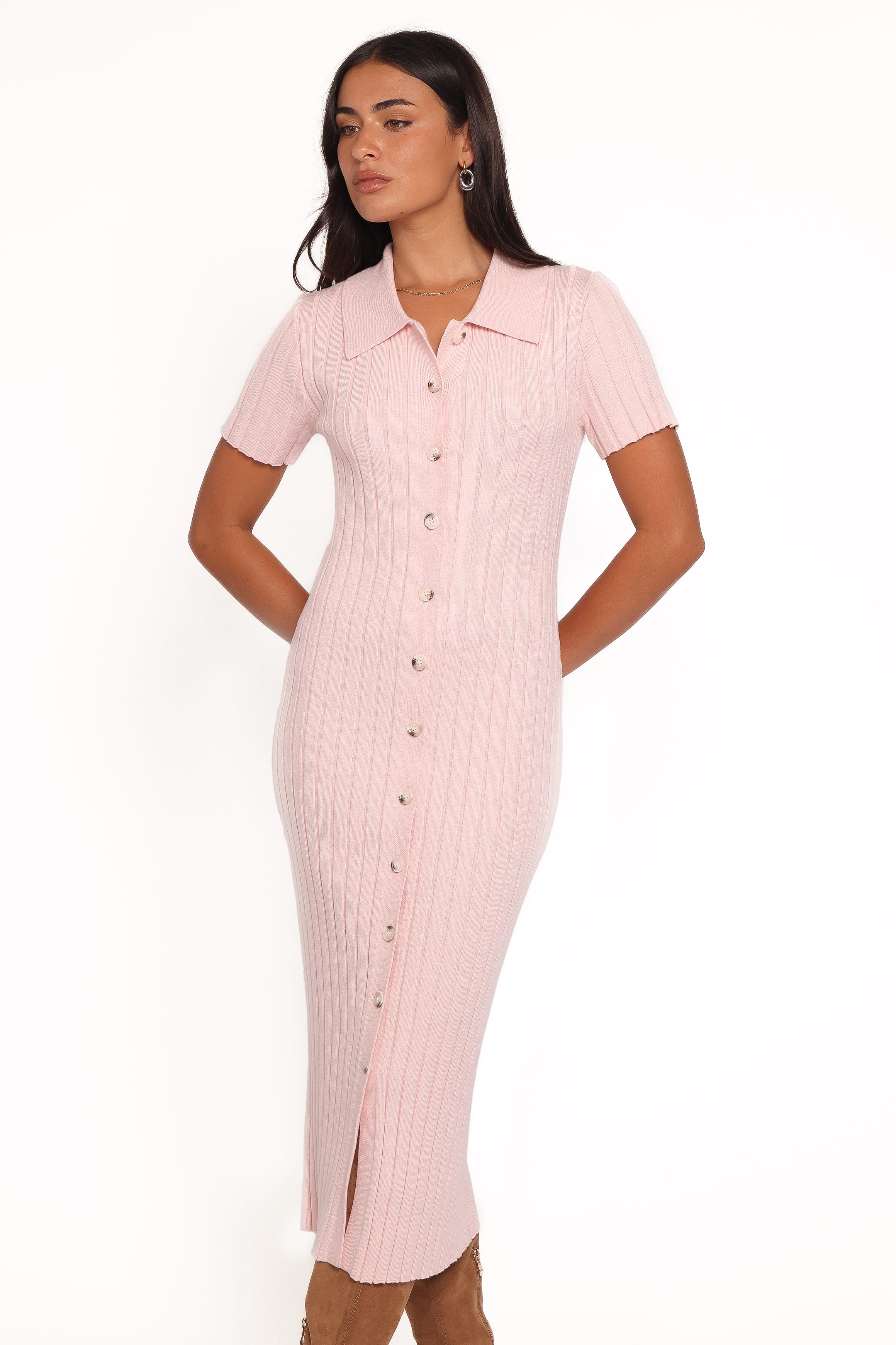 DRESSES Aisha Short Sleeve Knit Midi Dress - Pink