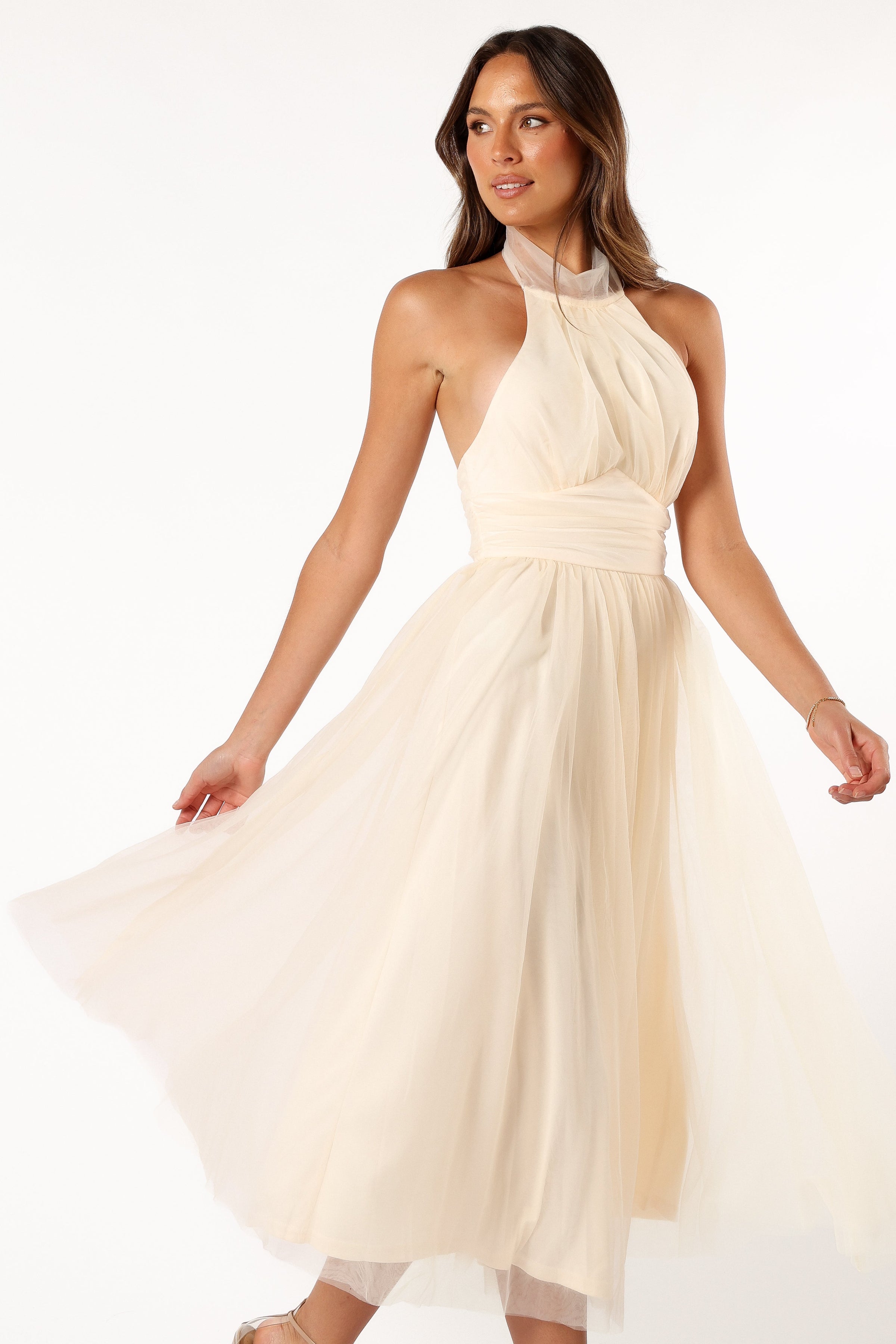 DRESSES @Aletta Halterneck Midi Dress - Cream