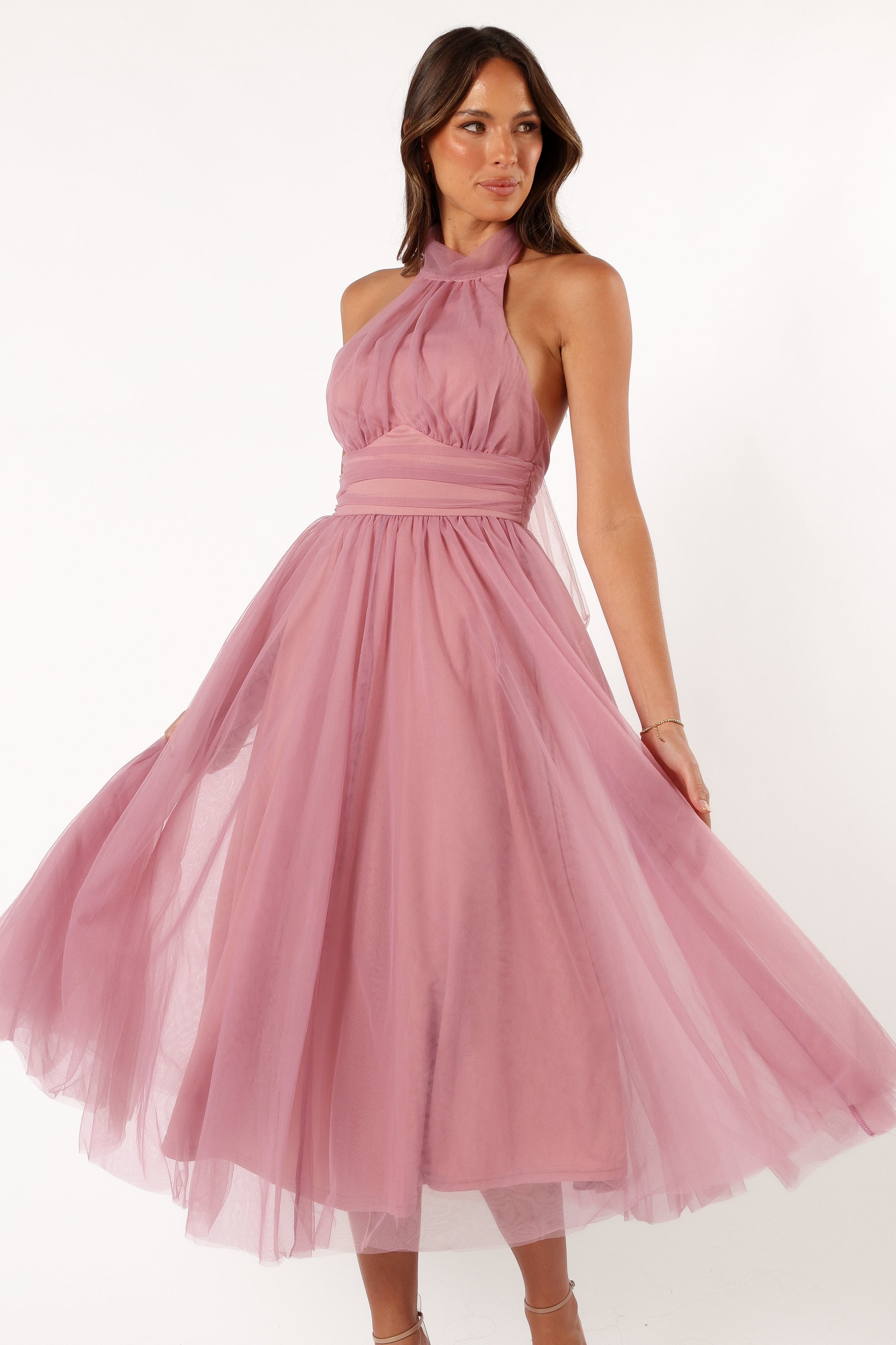 DRESSES @Aletta Halterneck Midi Dress - Pink