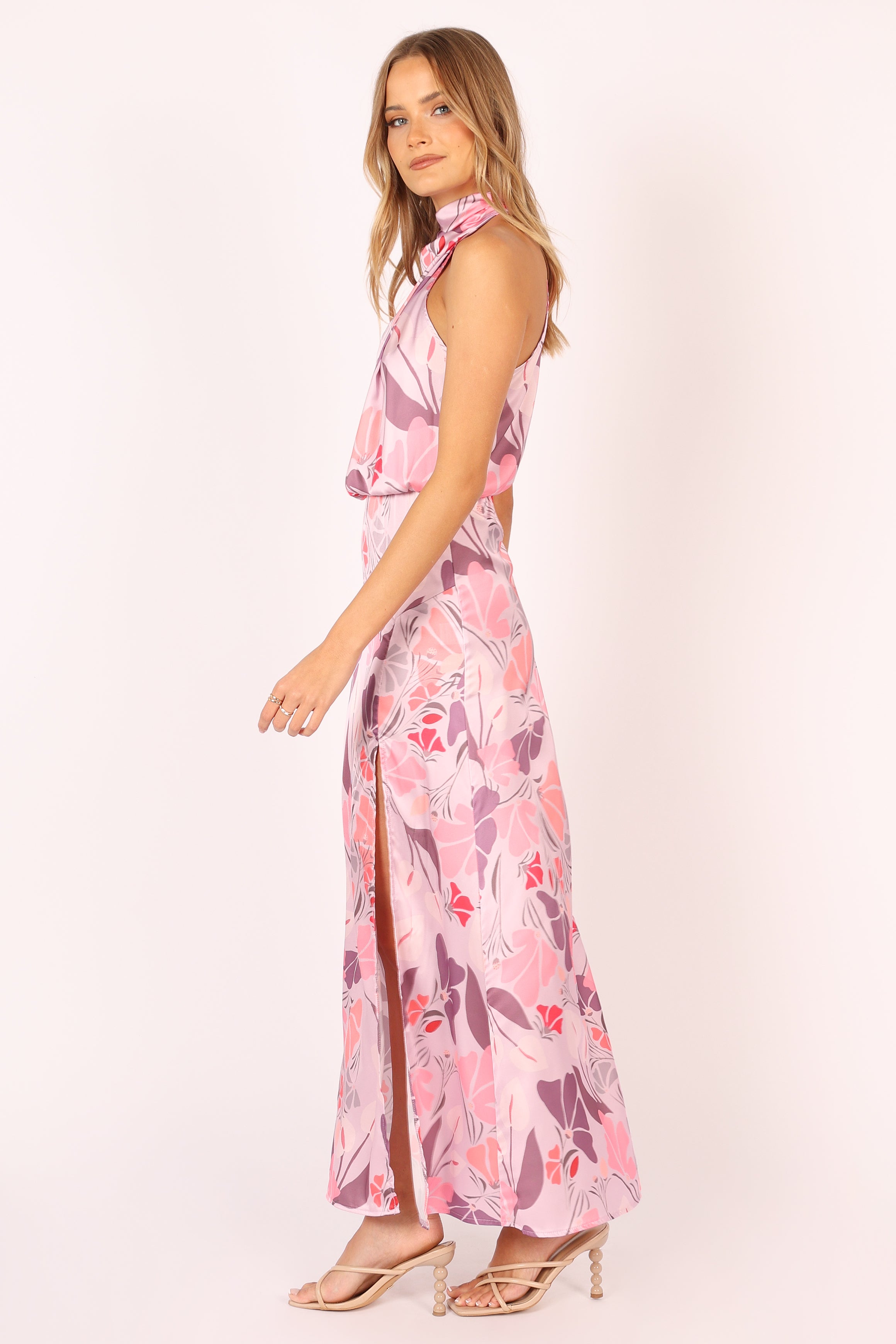 DRESSES @Amelia Halterneck Maxi Dress - Pink Floral
