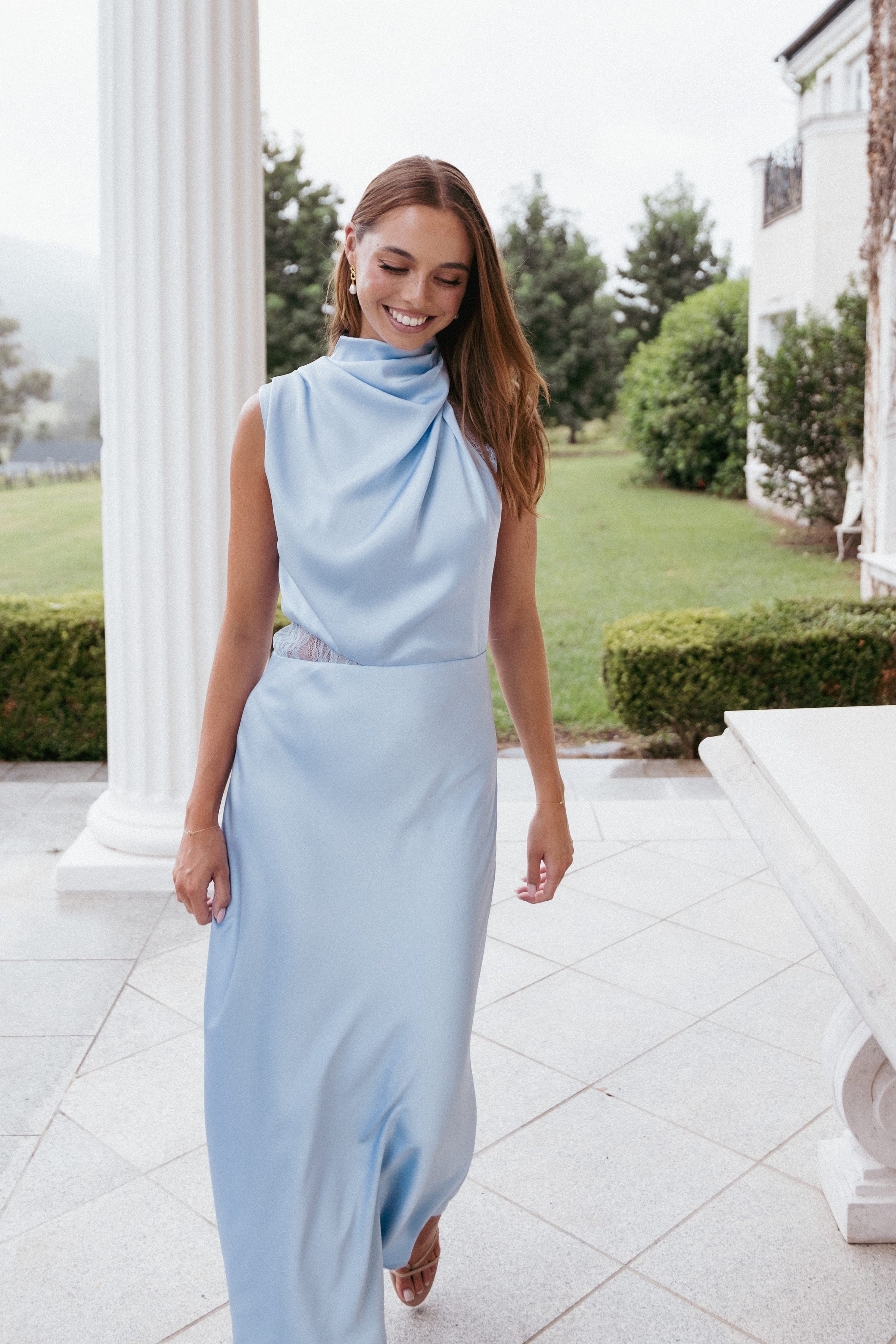 DRESSES Anabelle Halter Neck Lace Maxi Dress - Baby Blue