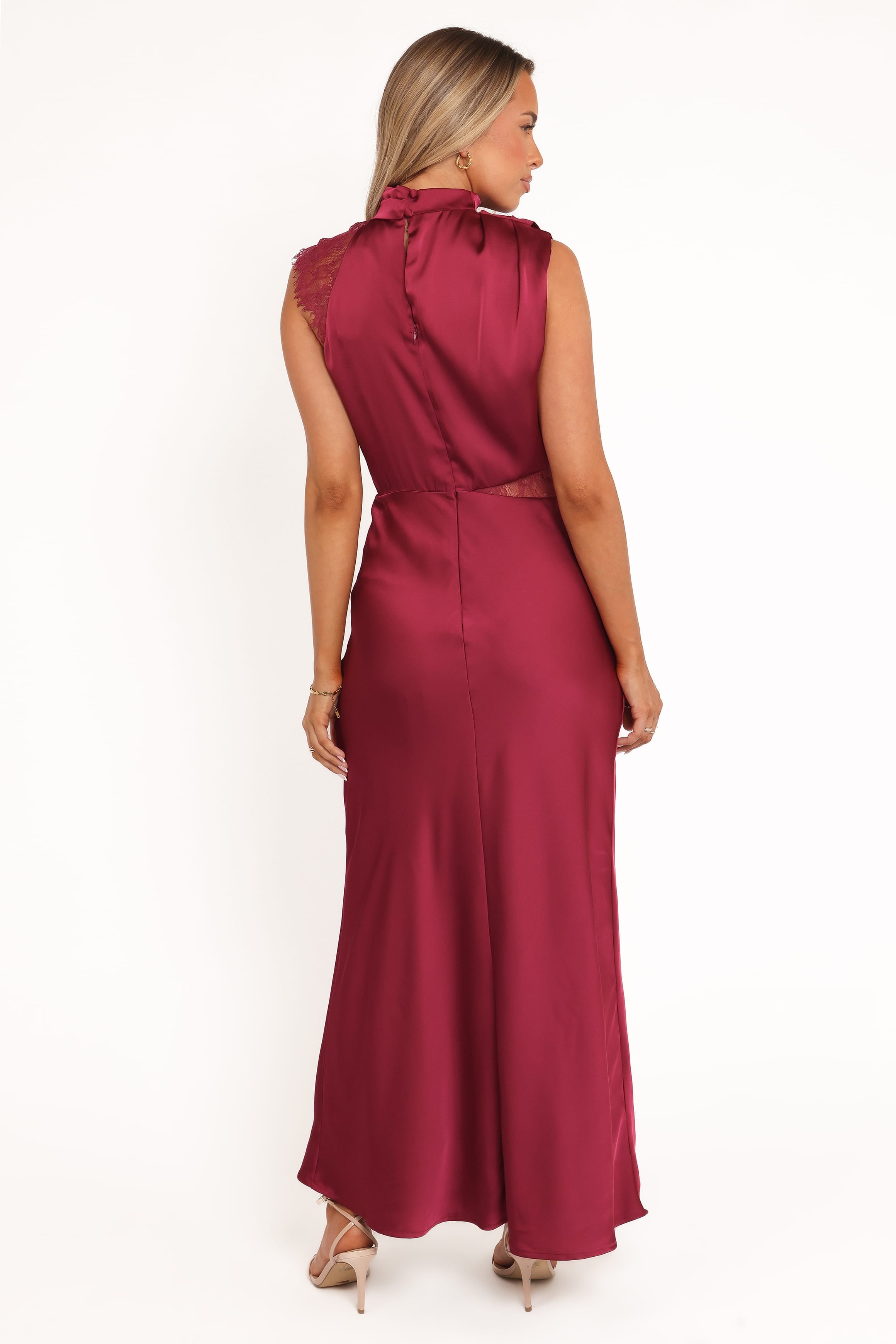 DRESSES Anabelle Halter Neck Lace Maxi Dress - Berry
